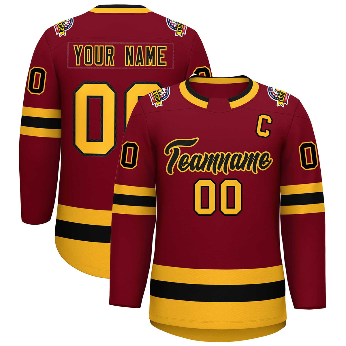 Custom Crimson Black-Gold Classic Style Hockey Jersey | KXKSHOP