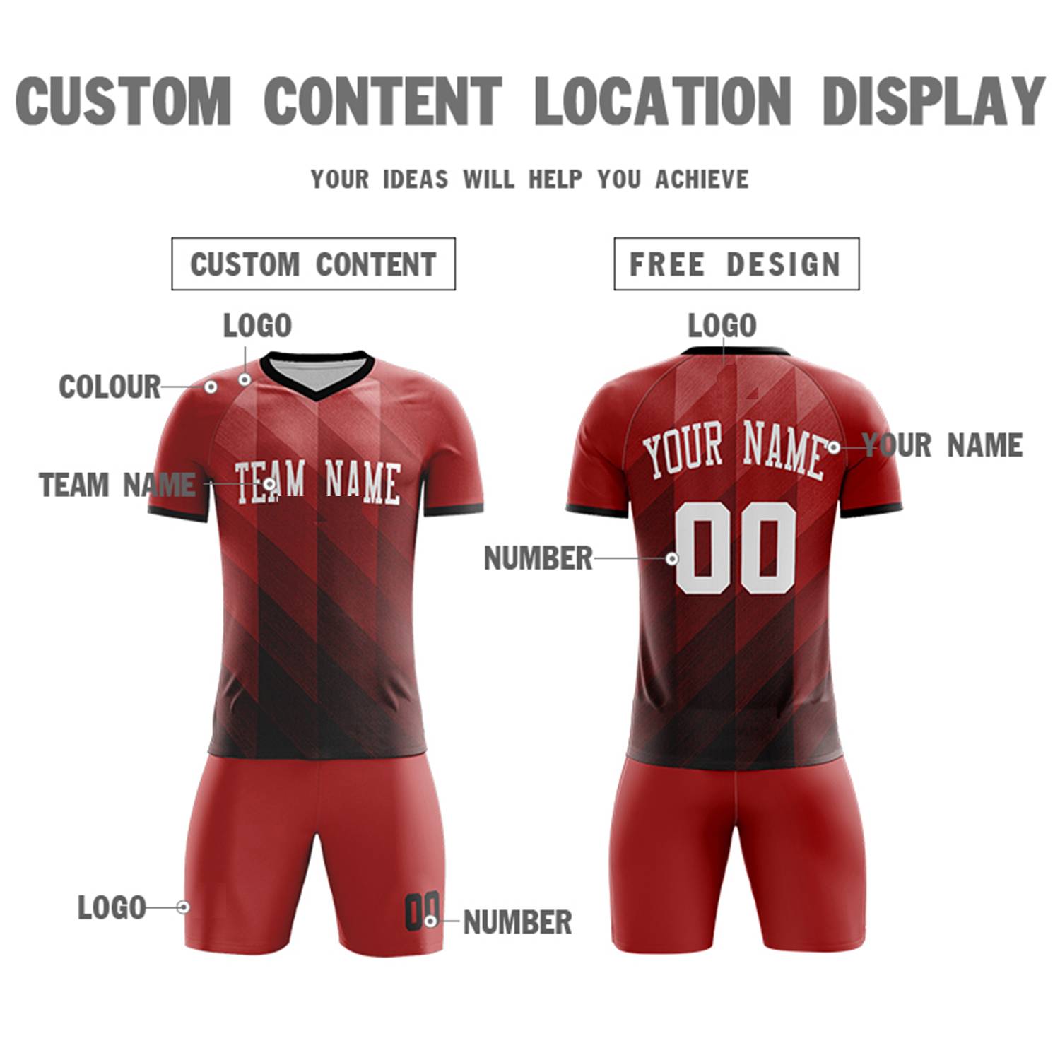 Custom Red White Casual Outdoor Football Kits Jersey