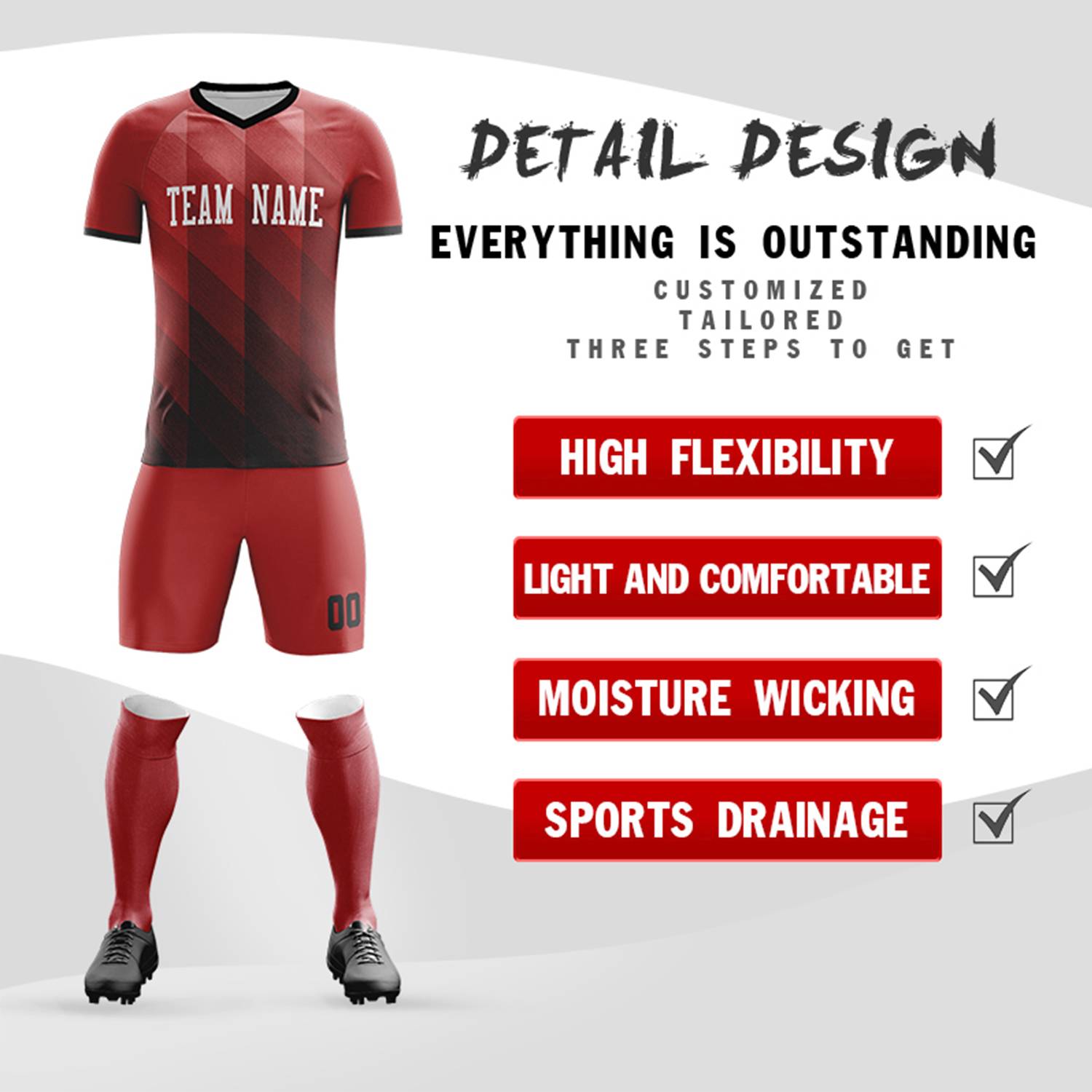 Custom Red White Casual Outdoor Football Kits Jersey