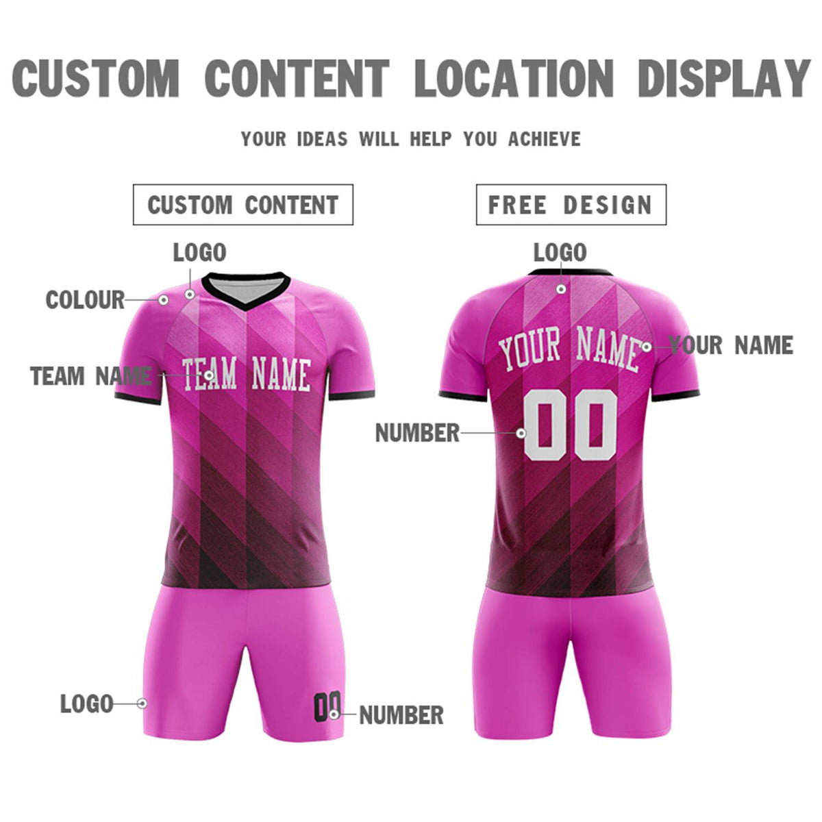 Benutzerdefiniertes rosa-weißes Outdoor-Fußballtrikot