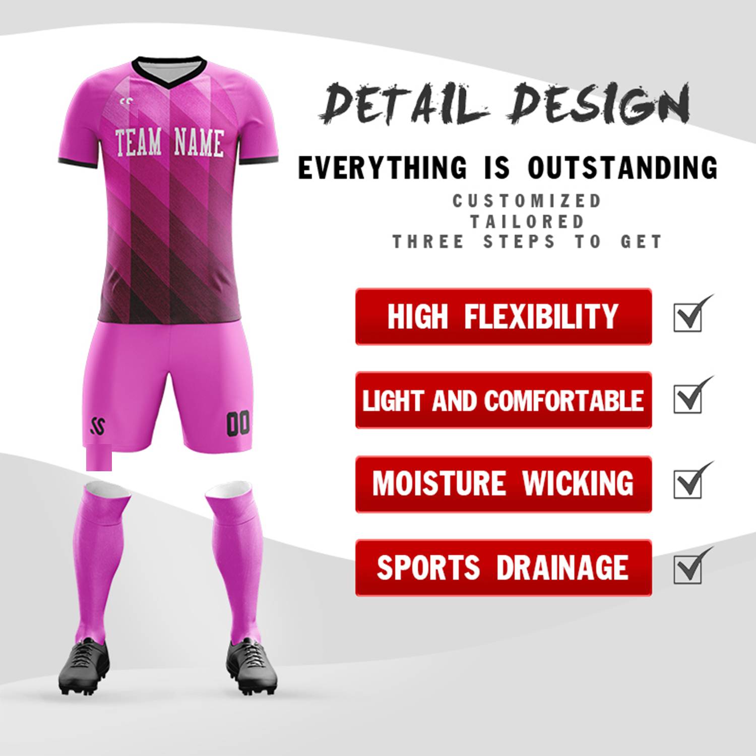 Custom Pink White Outdoor Football Kits Jersey