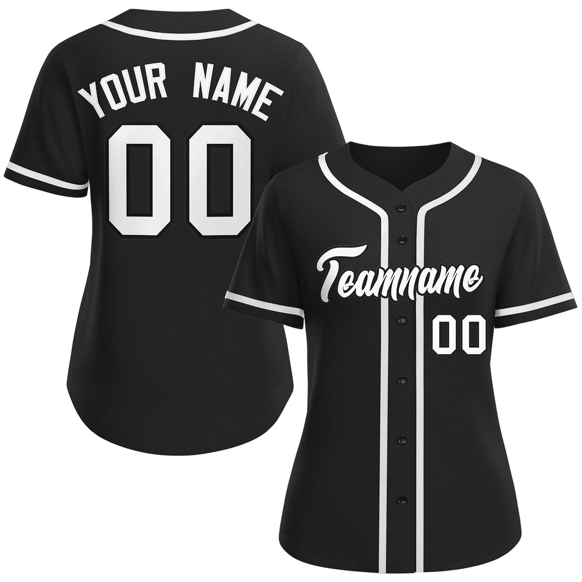 Custom Black White-Black Classic Style Baseball Jersey For Women
