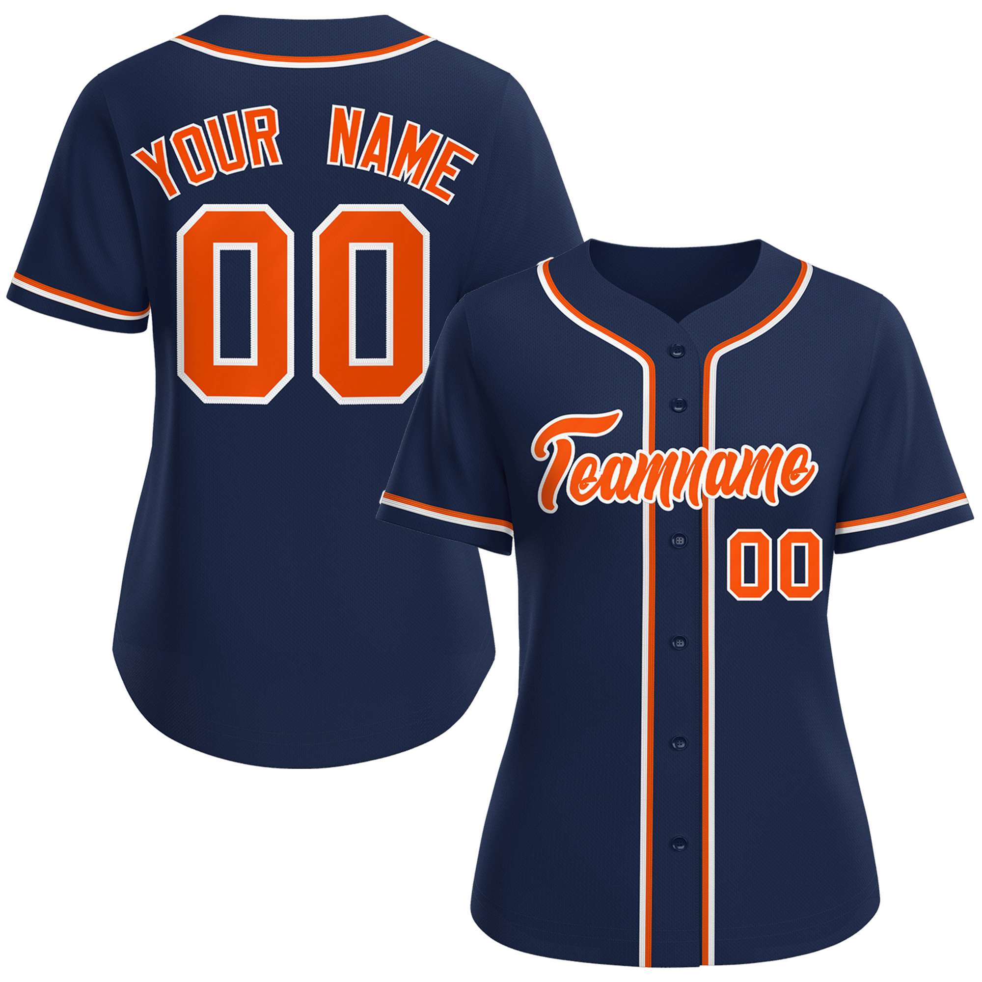 Custom Navy Orange-White Classic Style Baseball Jersey For Women