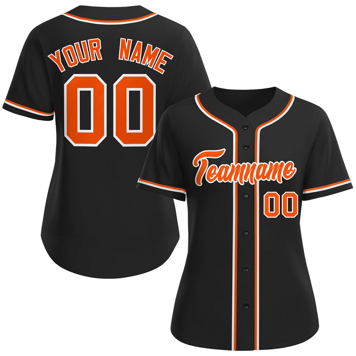 Custom Black Orange-White Classic Style Baseball Jersey For Women