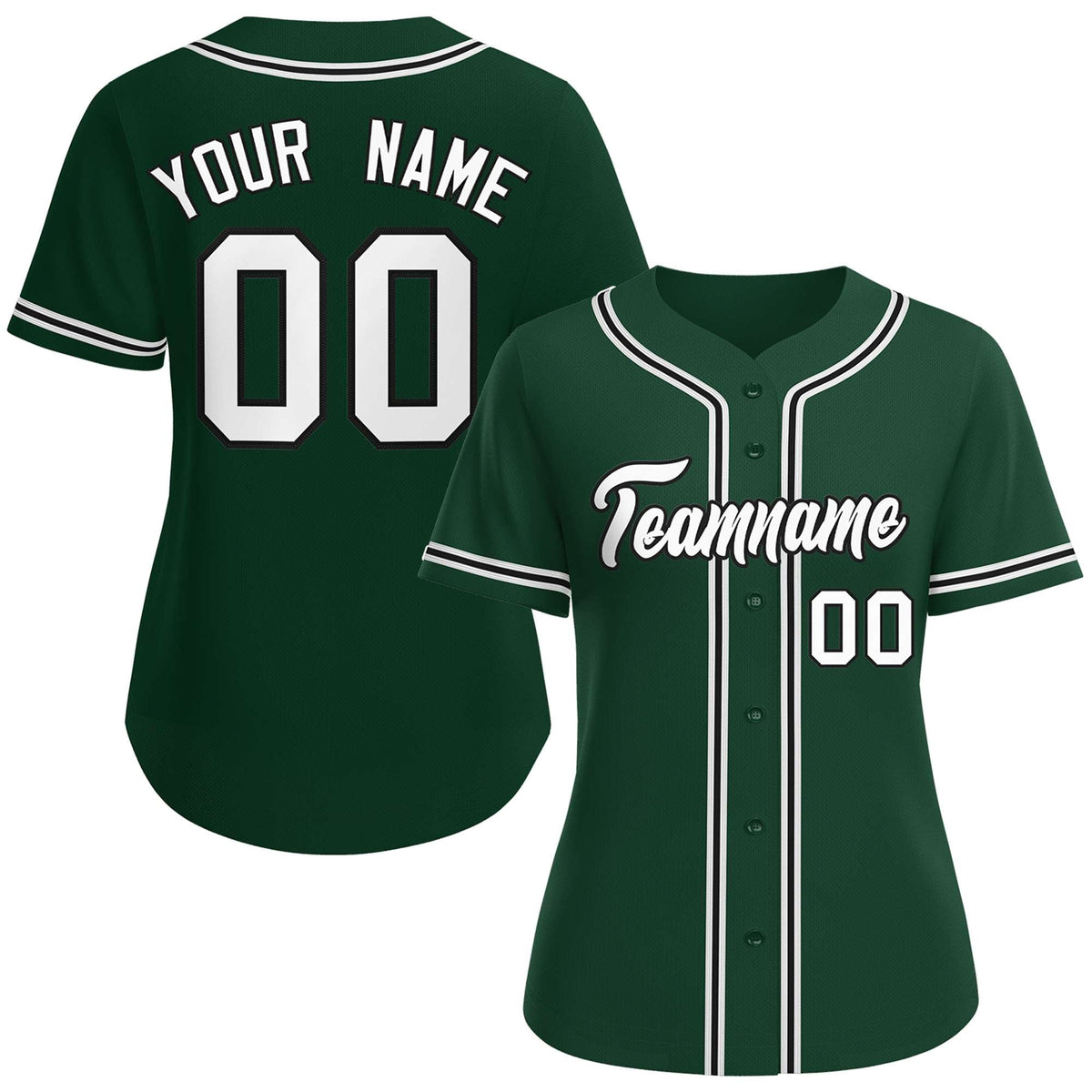 Custom Green White-Black Classic Style Baseball Jersey For Women