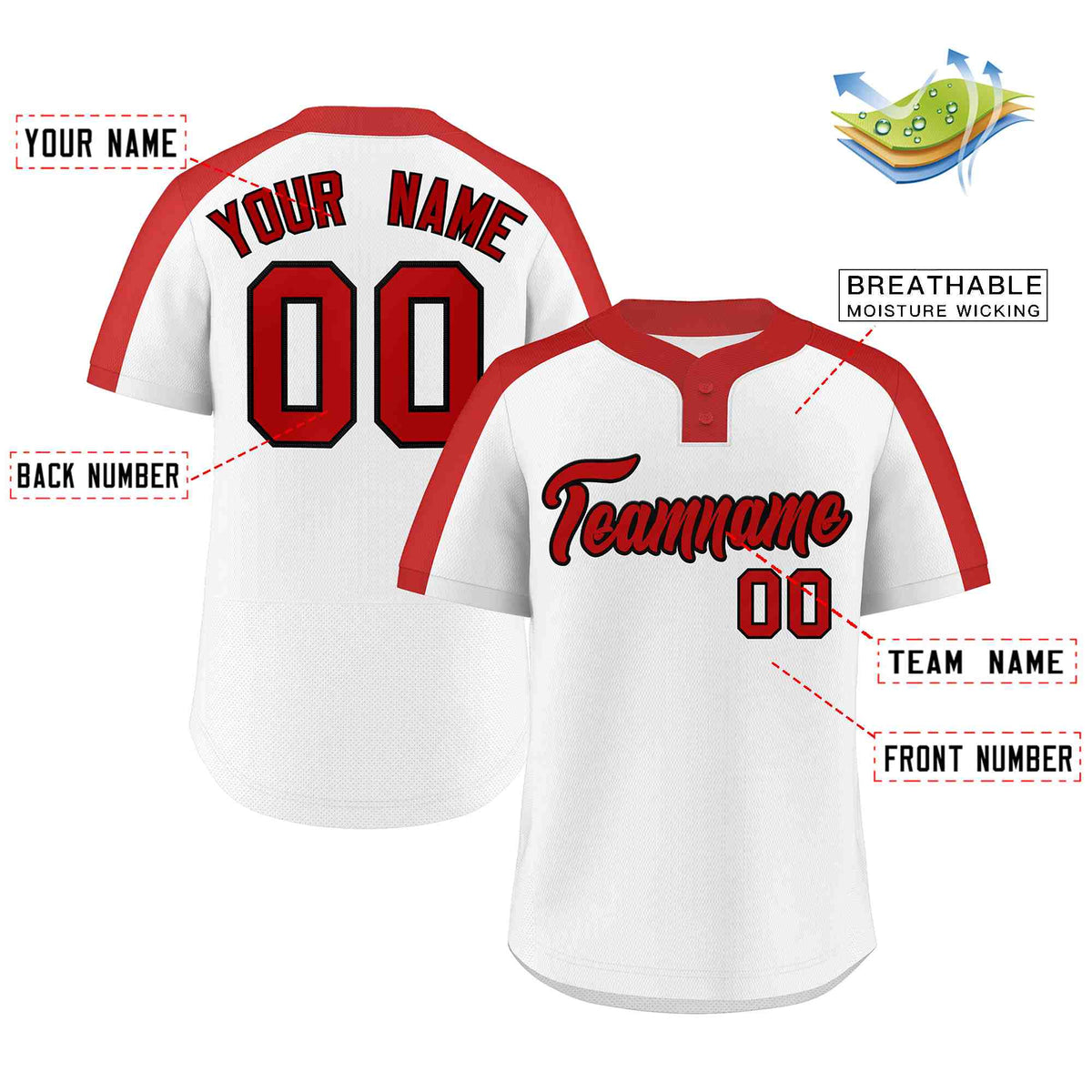 Custom White Red-Black Classic Style Authentic Two-Button Softball Jersey