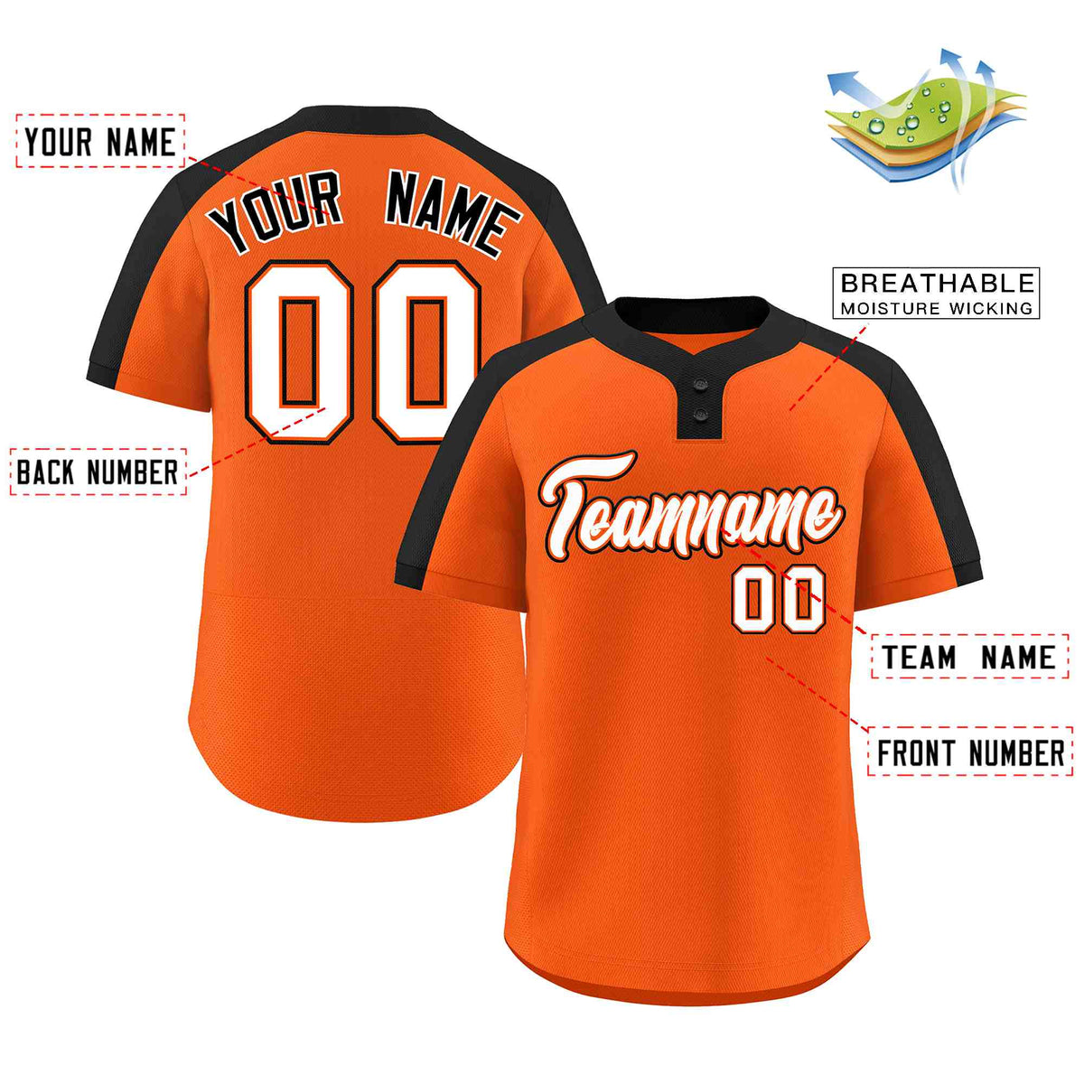Custom Orange White-Orange Classic Style Authentic Two-Button Softball Jersey