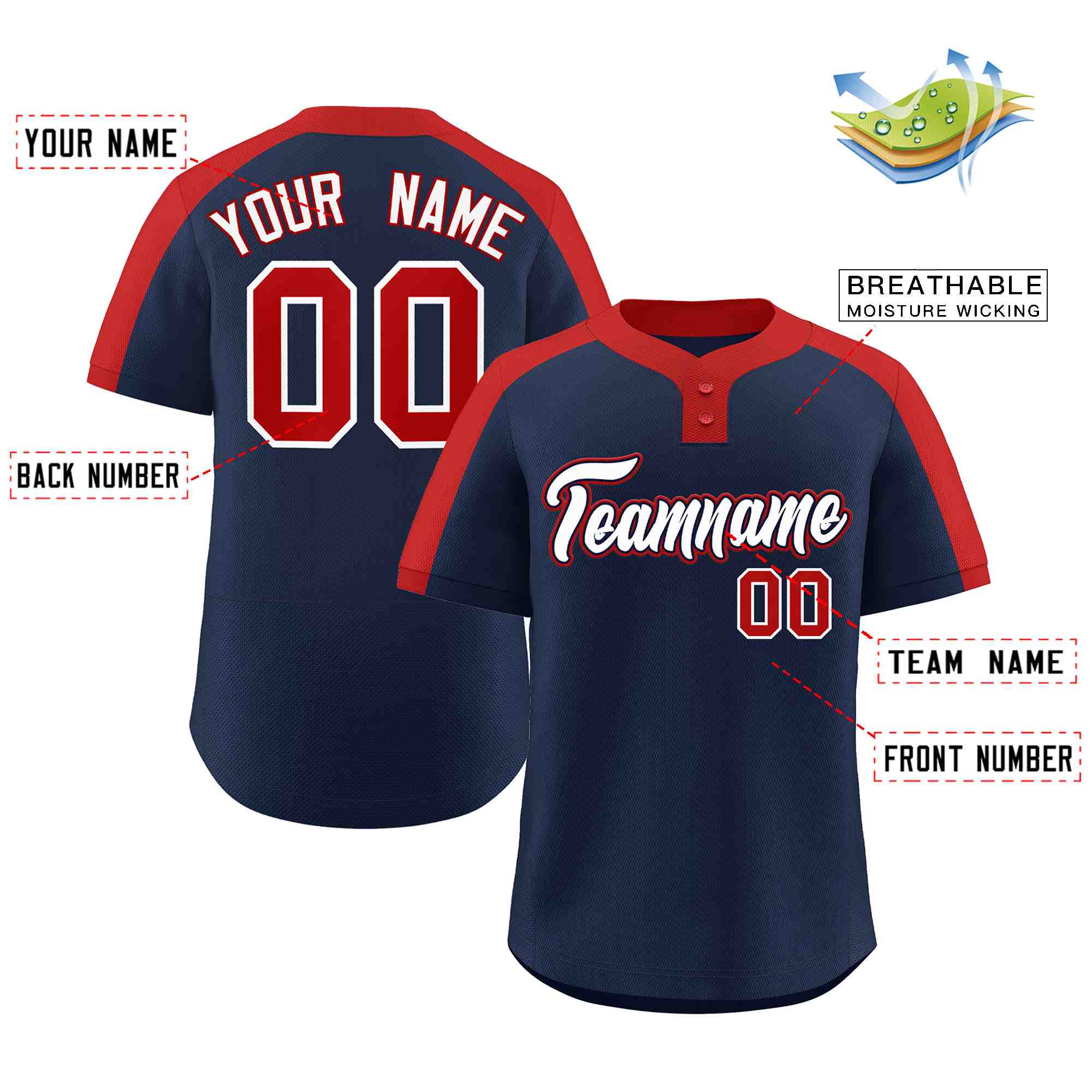 Custom Navy White-Navy Classic Style Authentic Two-Button Baseball Jersey