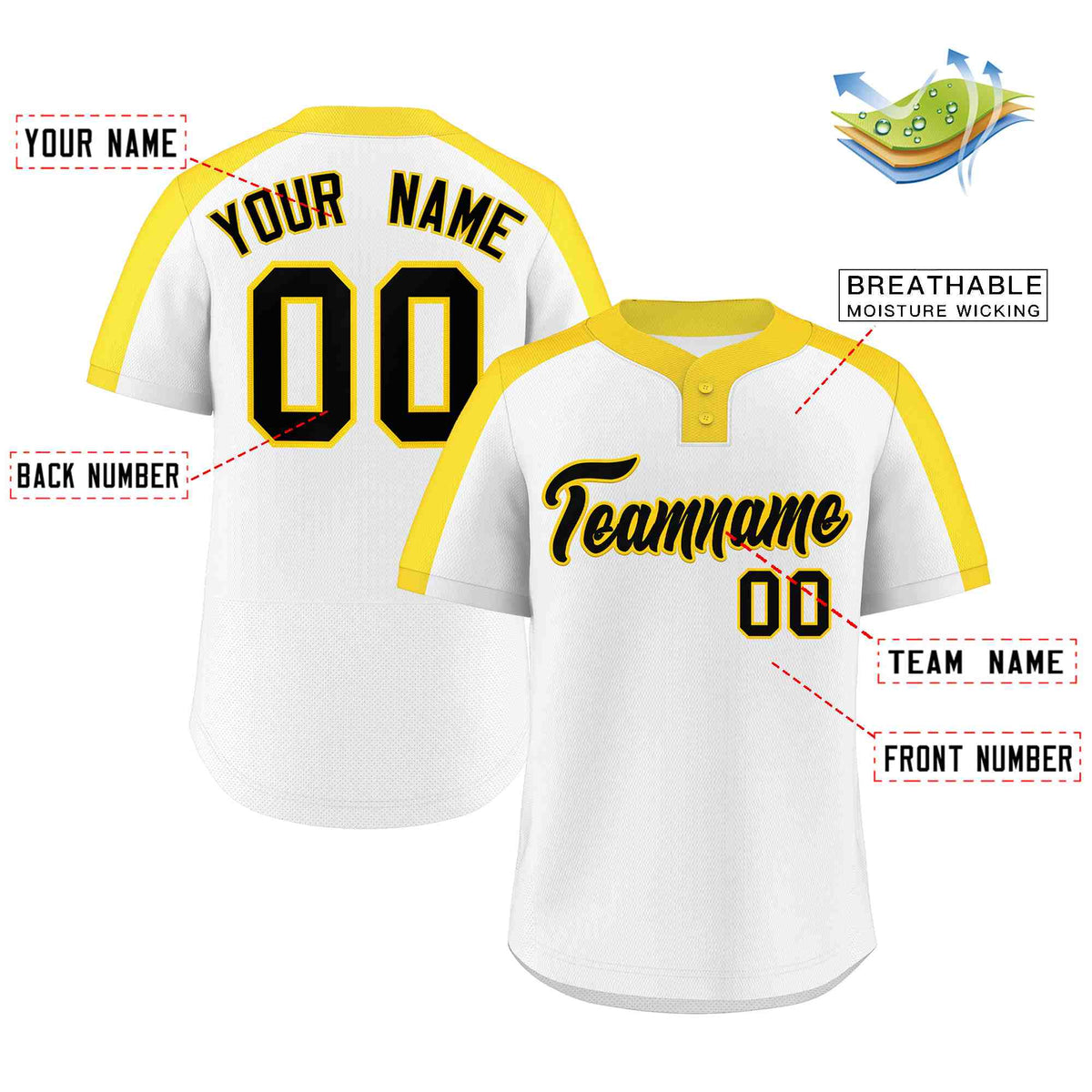 Custom White Black-Gold Classic Style Authentic Two-Button Softball Jersey