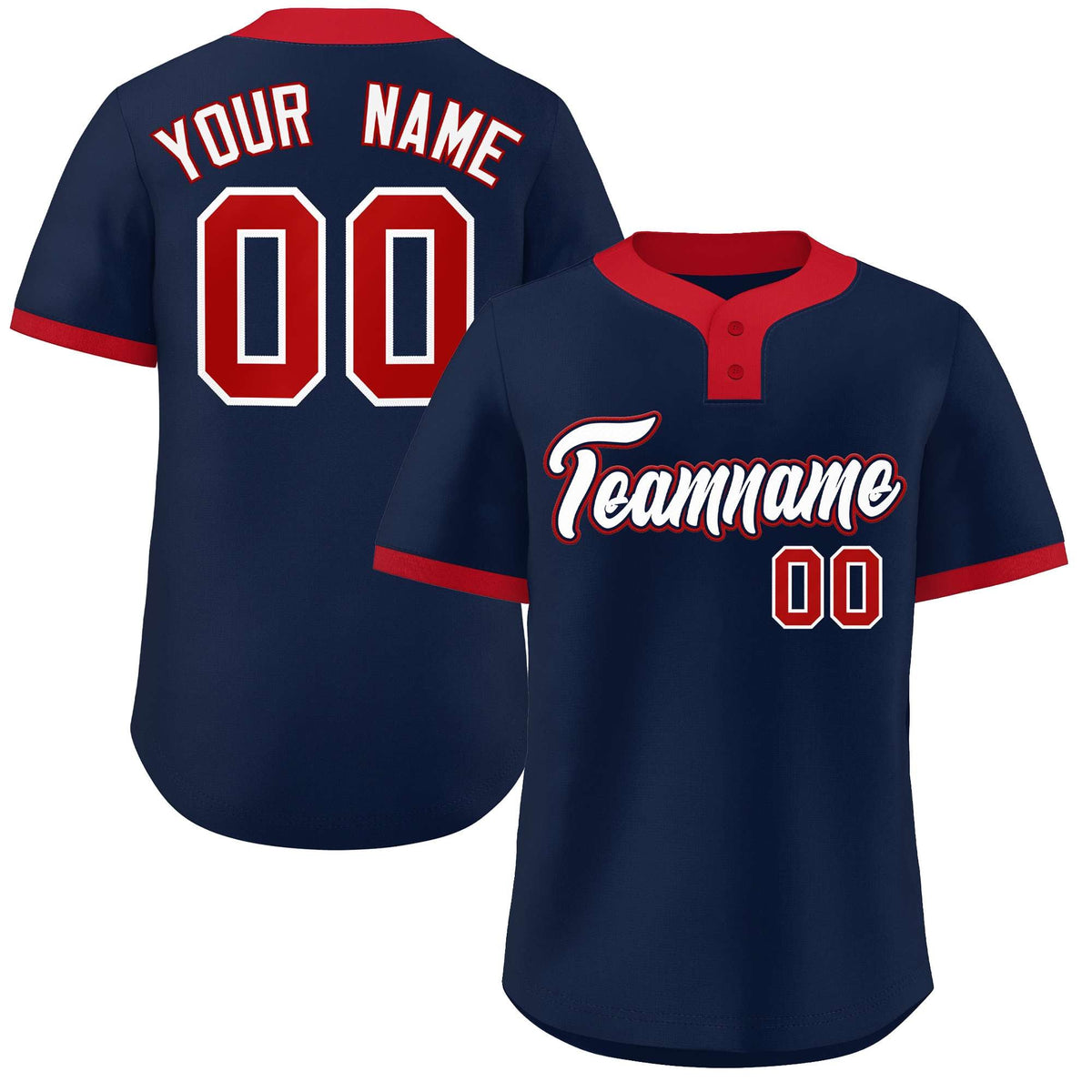 Custom Navy White-Red Classic Style Authentic Two-Button Softball Jersey
