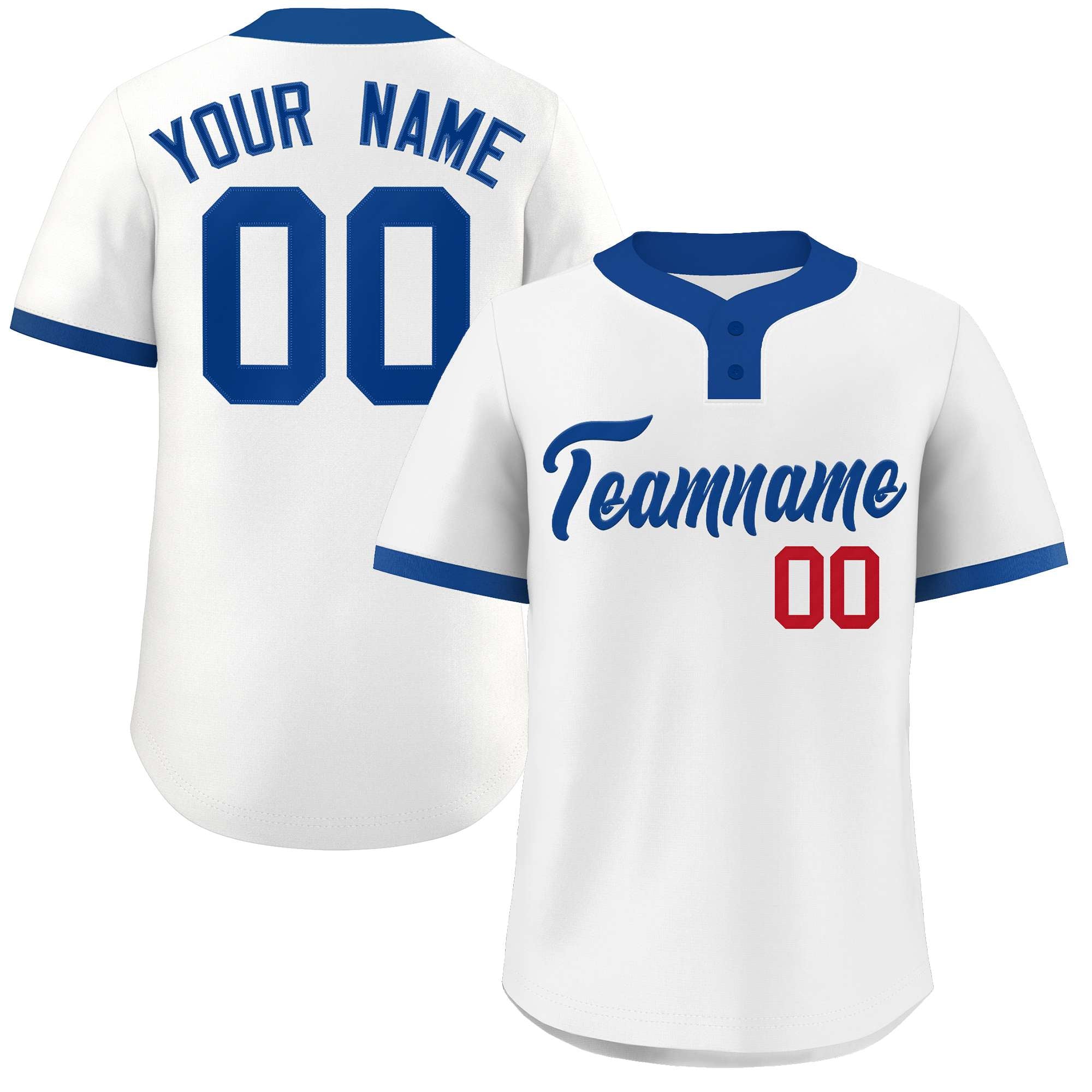 Maillot de baseball authentique à deux boutons, style classique, blanc, royal et rouge, personnalisé