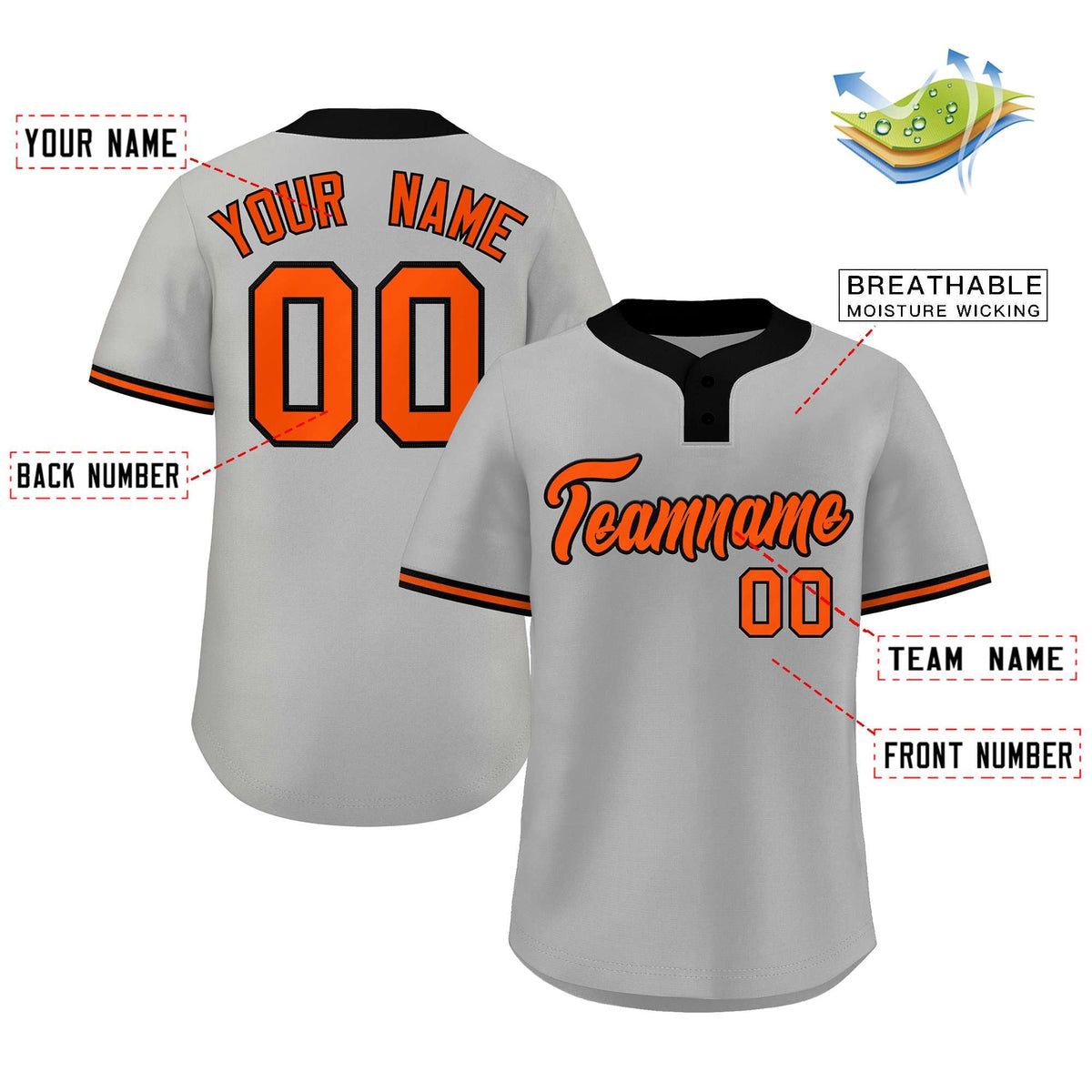 Custom Gray Orange-Black Classic Style Authentic Two-Button Softball Jersey