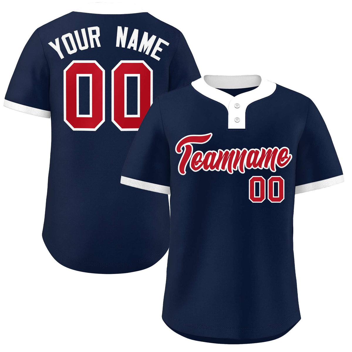 Custom Navy Red-White Classic Style Authentic Two-Button Softball Jersey