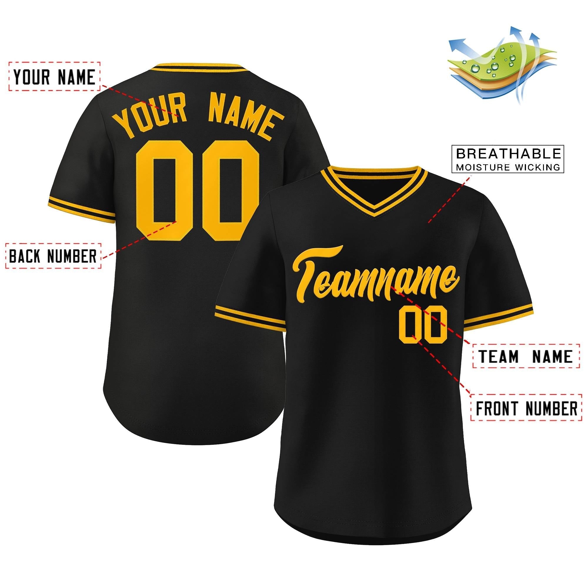 Custom Black Yellow Classic Style Outdoor Authentic Pullover Baseball Jersey