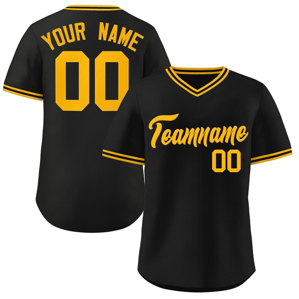 Custom Black Yellow Classic Style Outdoor Authentic Pullover Baseball Jersey