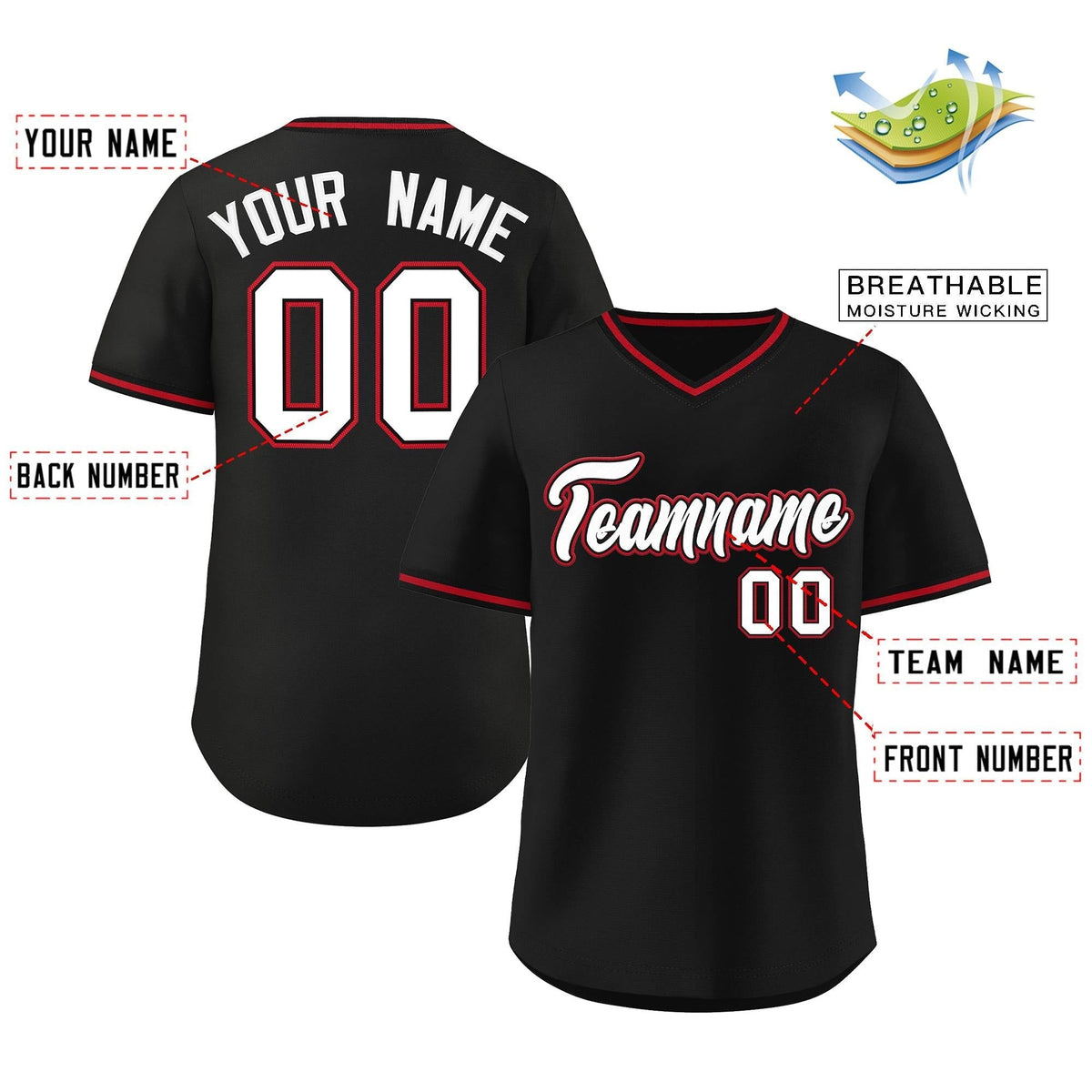 Custom Black Classic Style Outdoor Authentic Pullover Baseball Jersey