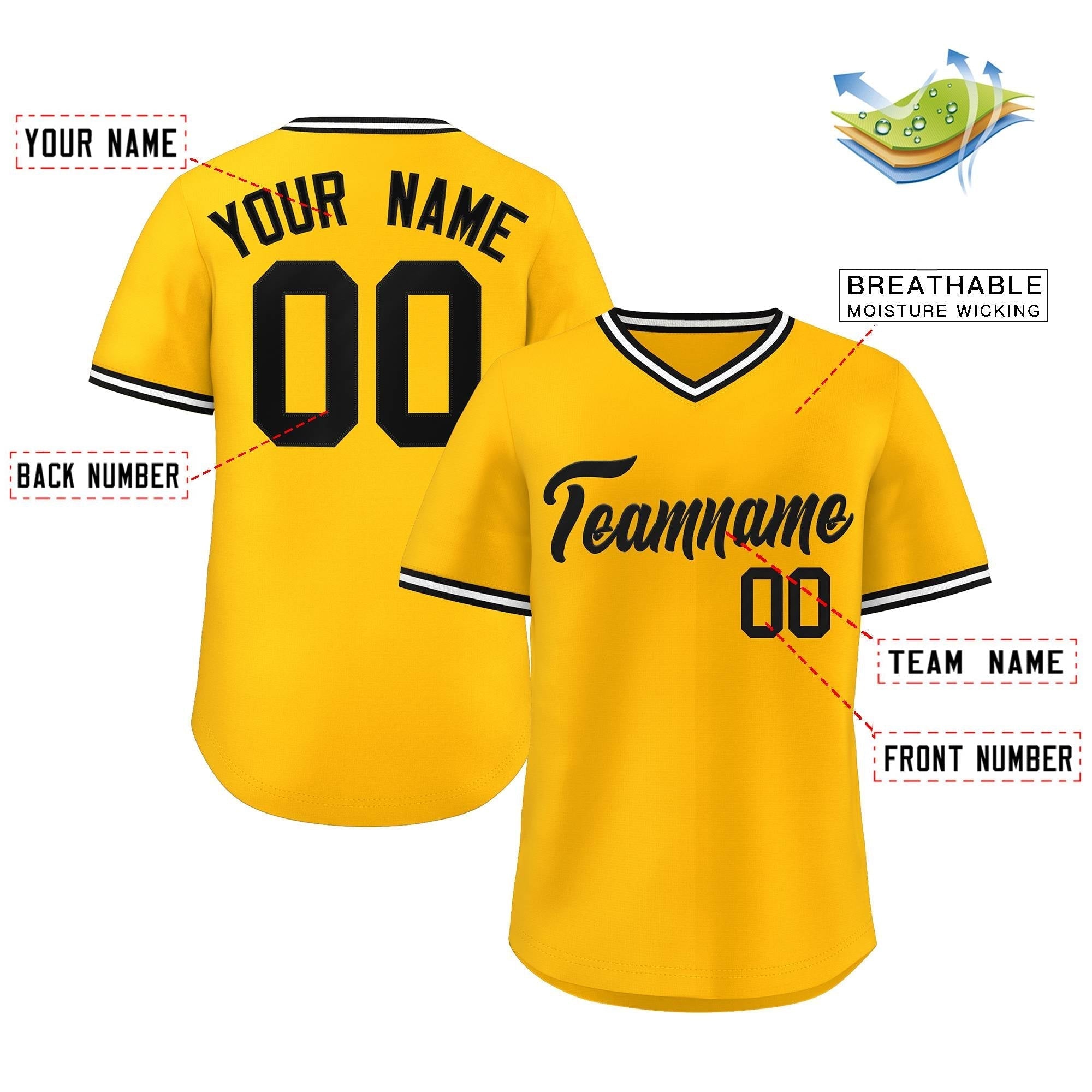 Maillot de baseball authentique personnalisé de style classique jaune et blanc