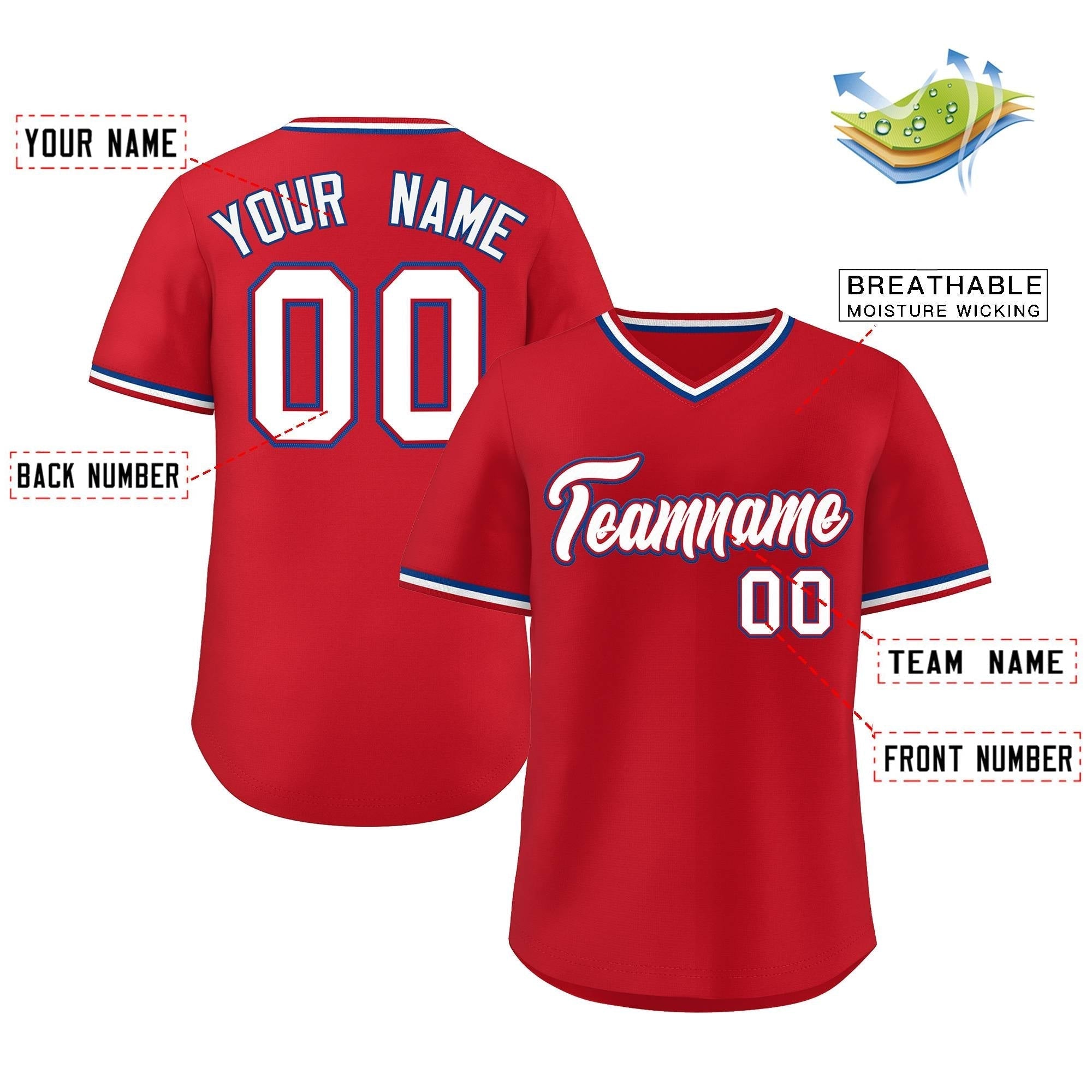 Maillot de baseball authentique d'extérieur, style classique, rouge et blanc, personnalisé