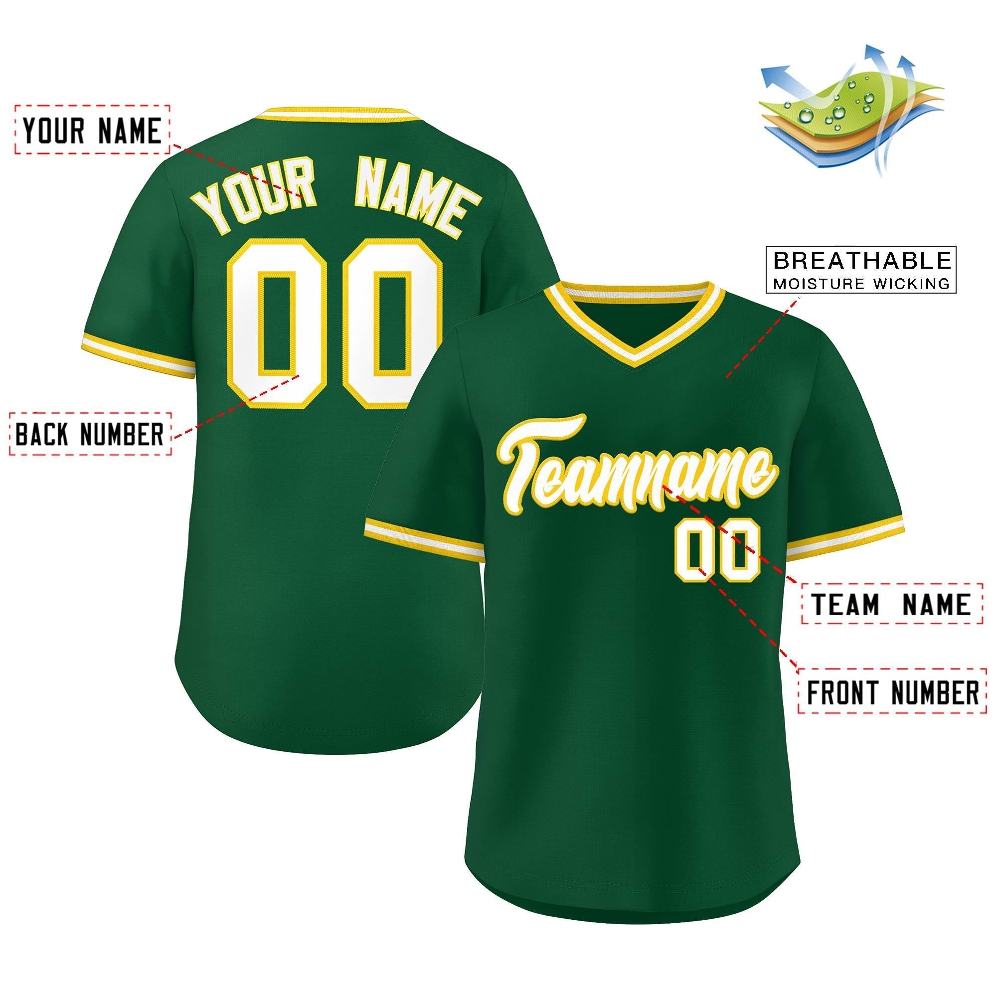 Maillot de baseball d'extérieur authentique, vert et blanc, style classique, personnalisé