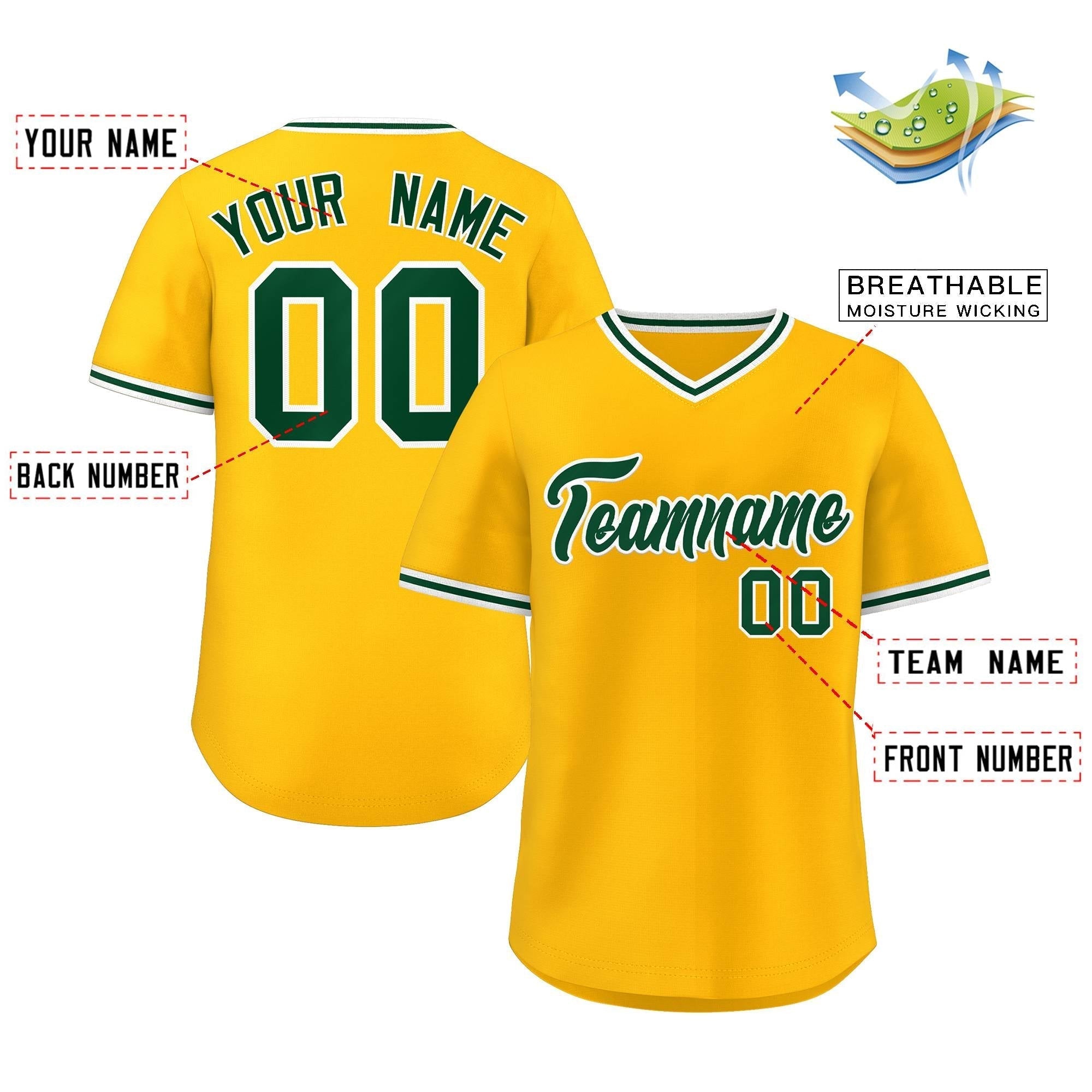 Maillot de baseball authentique personnalisé de style classique jaune vert pour l'extérieur
