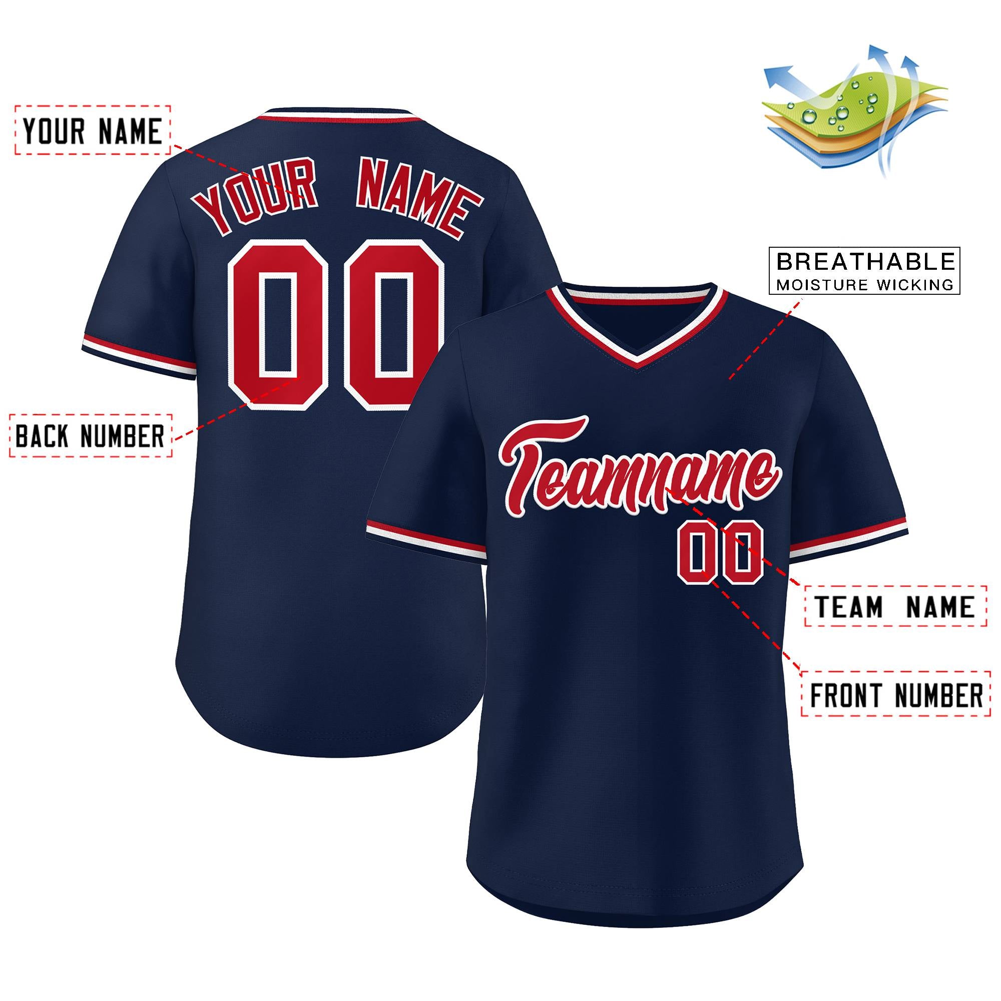 Custom Navy Red Classic Style Outdoor Authentic Pullover Baseball Jersey