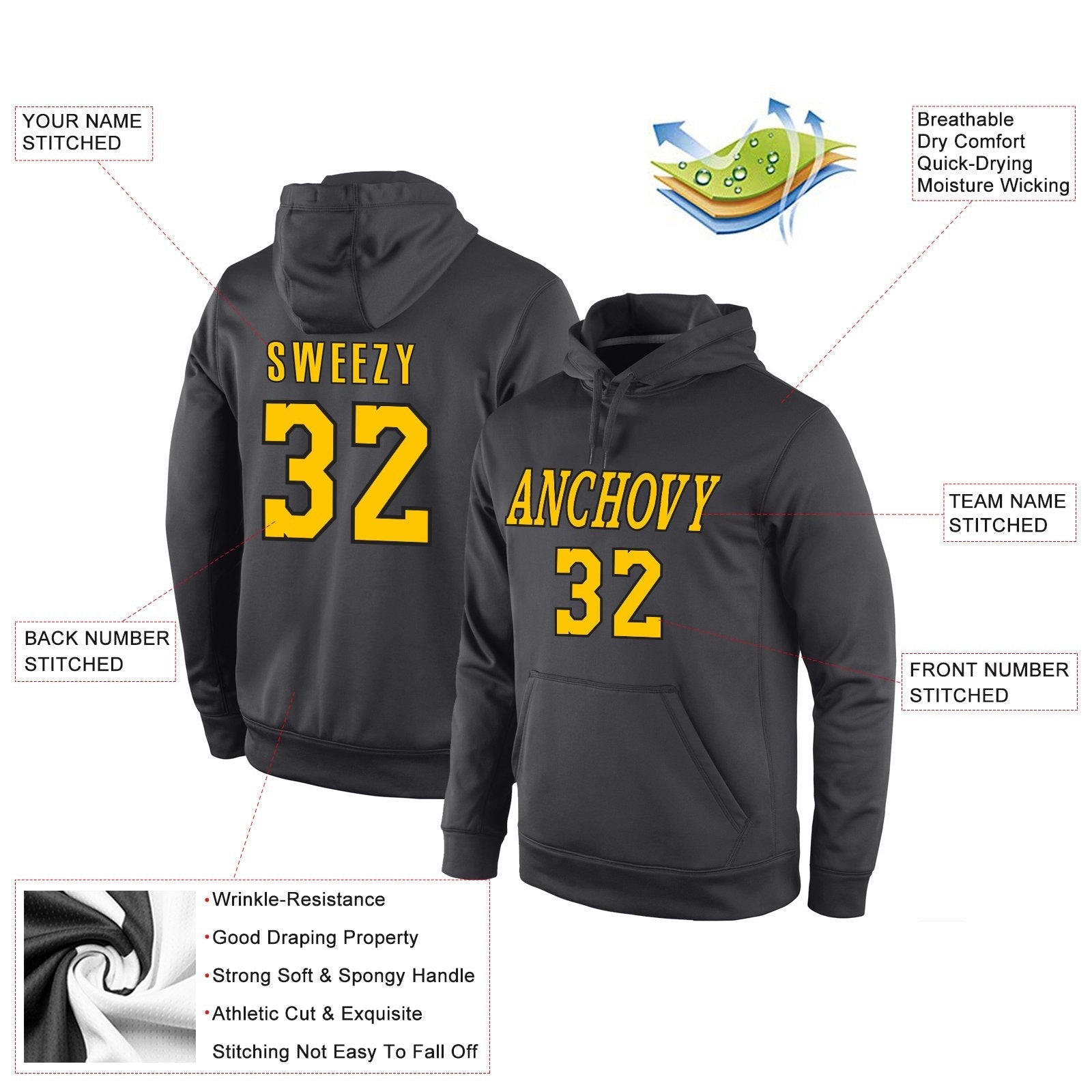 Custom Black Yellow Classic Style Pullover Sport Fashion Hoodie Uniform| KXKSHOP