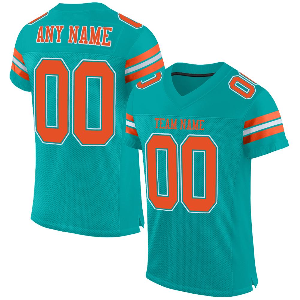 Custom Aqua Orange-White Classic Style Mesh Authentic American Football Jersey| KXKSHOP