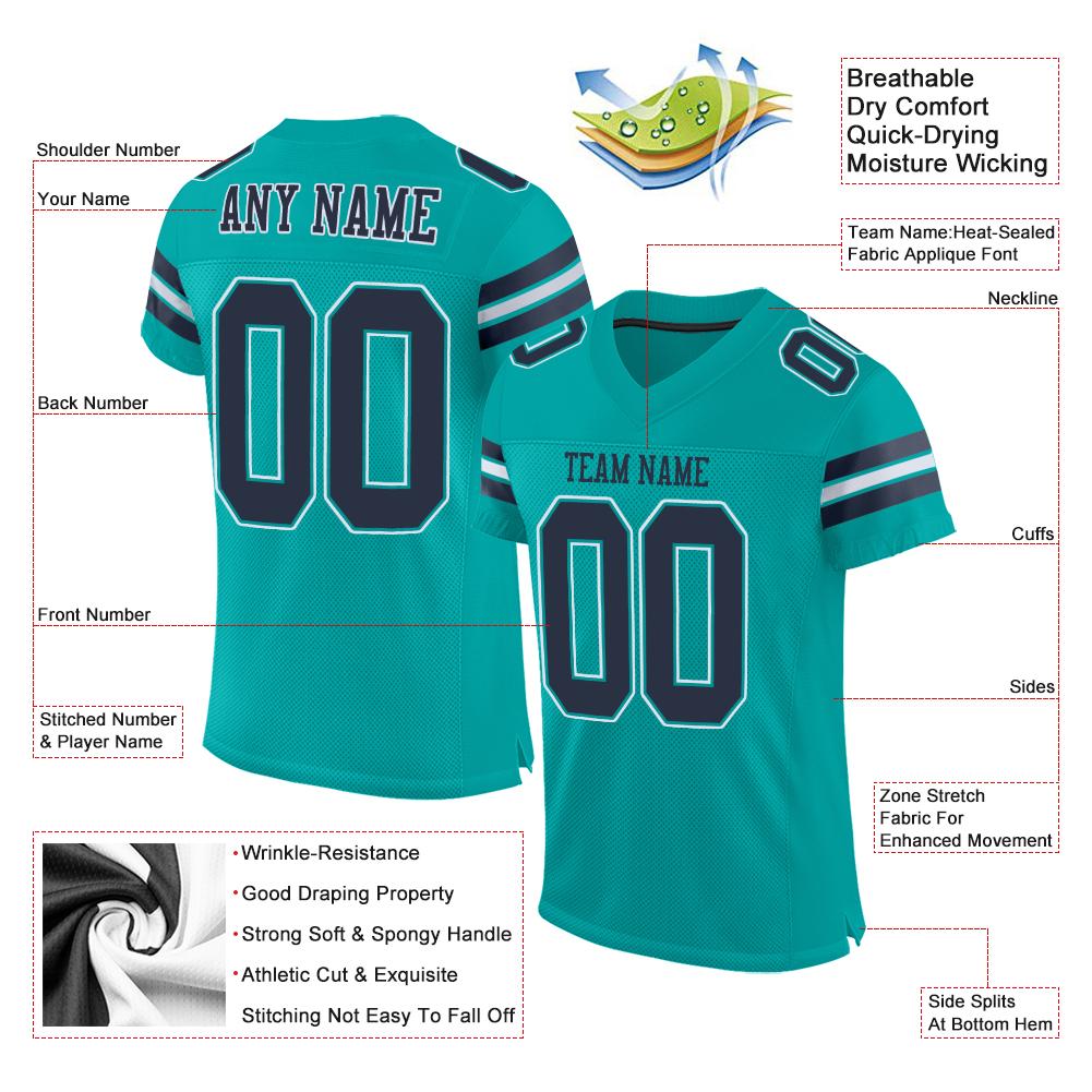 Custom Aqua Navy-White Classic Style Mesh Authentic American Football Jersey| KXKSHOP