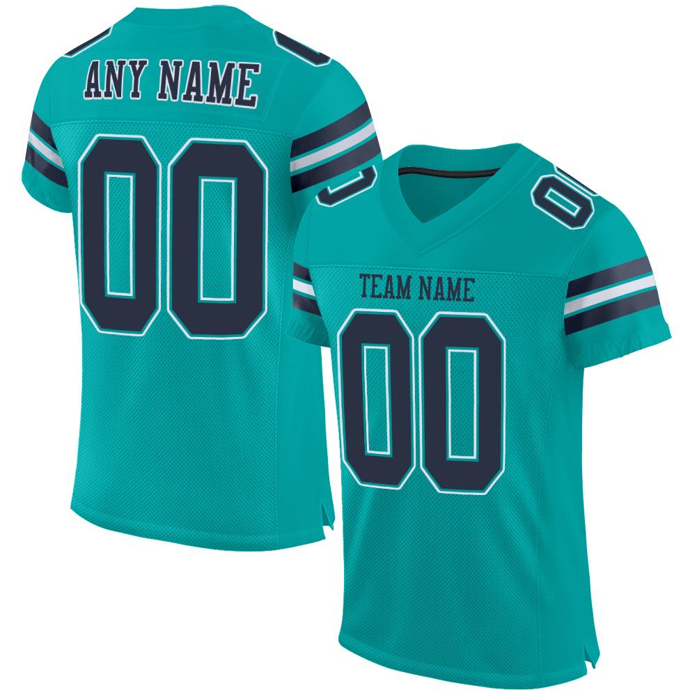 Custom Aqua Navy-White Classic Style Mesh Authentic American Football Jersey| KXKSHOP