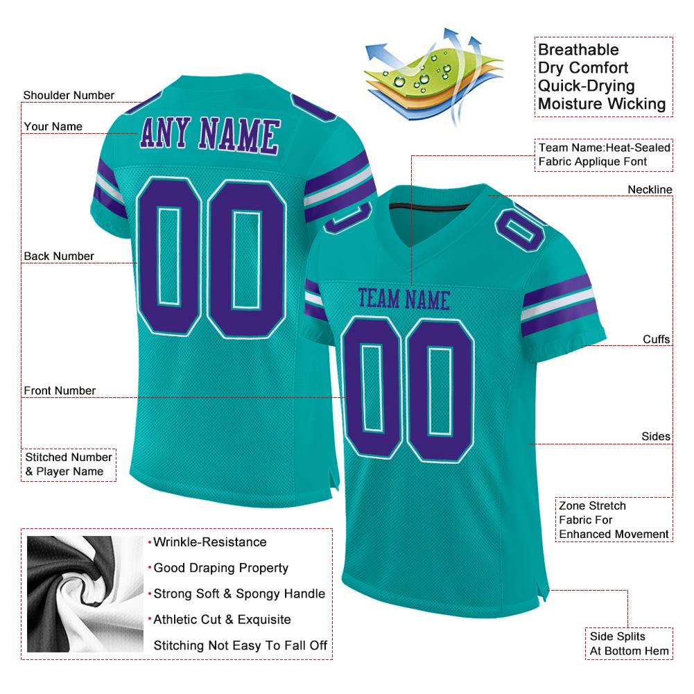 Custom Aqua Purple-White Classic Style Mesh Authentic American Football Jersey| KXKSHOP