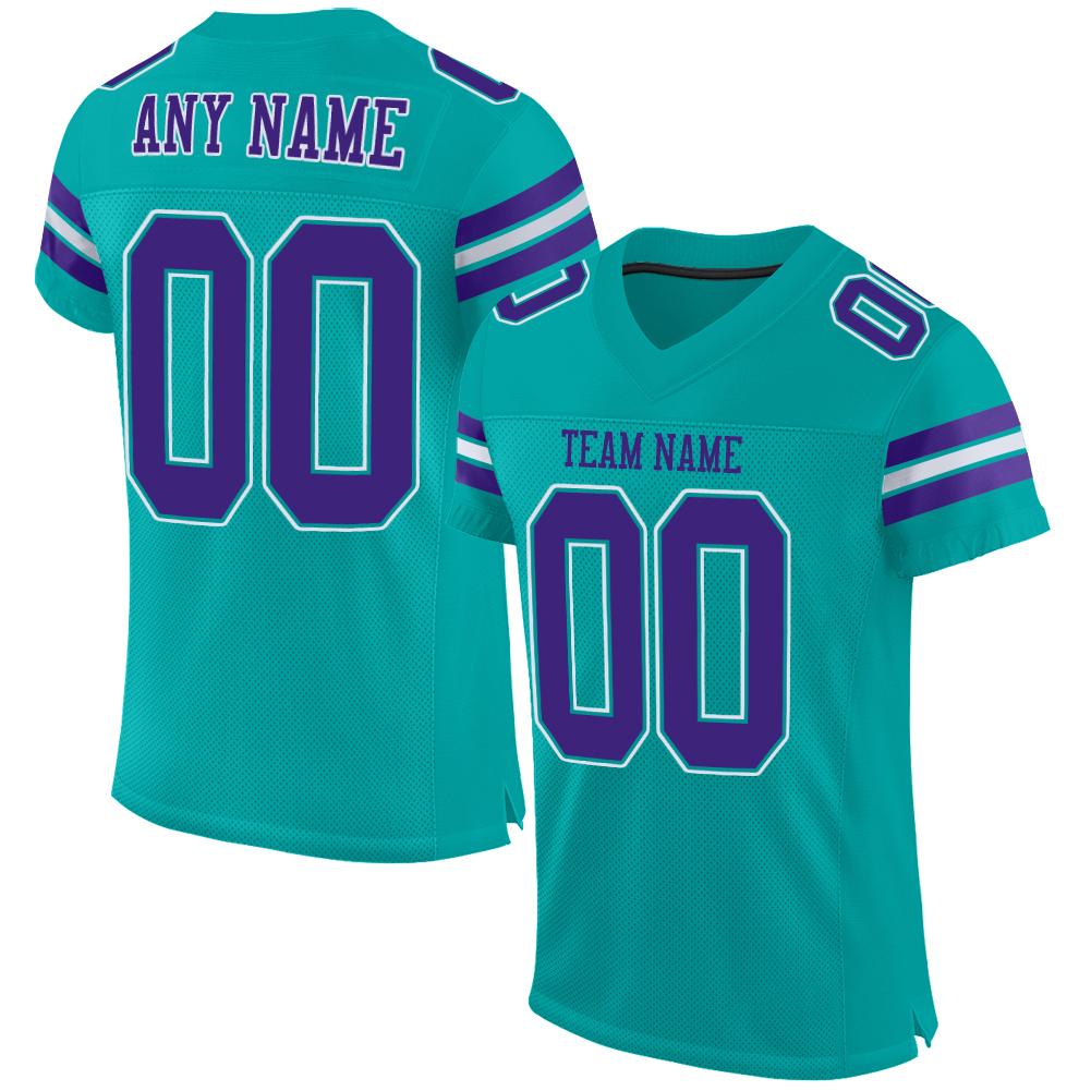 Custom Aqua Purple-White Classic Style Mesh American Football Jersey | KXKSHOP