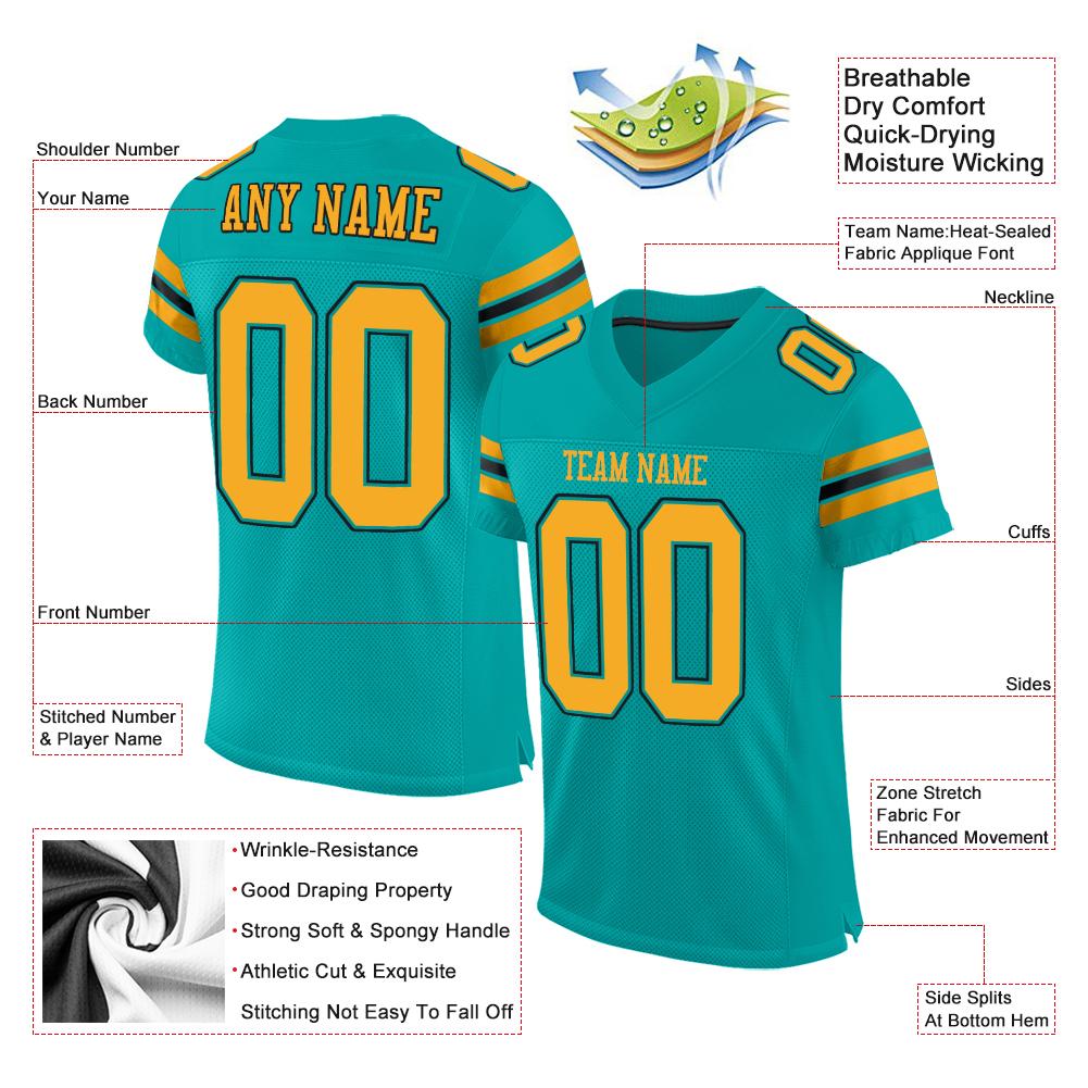 Custom Aqua Gold-Black Classic Style Mesh Authentic American Football Jersey| KXKSHOP