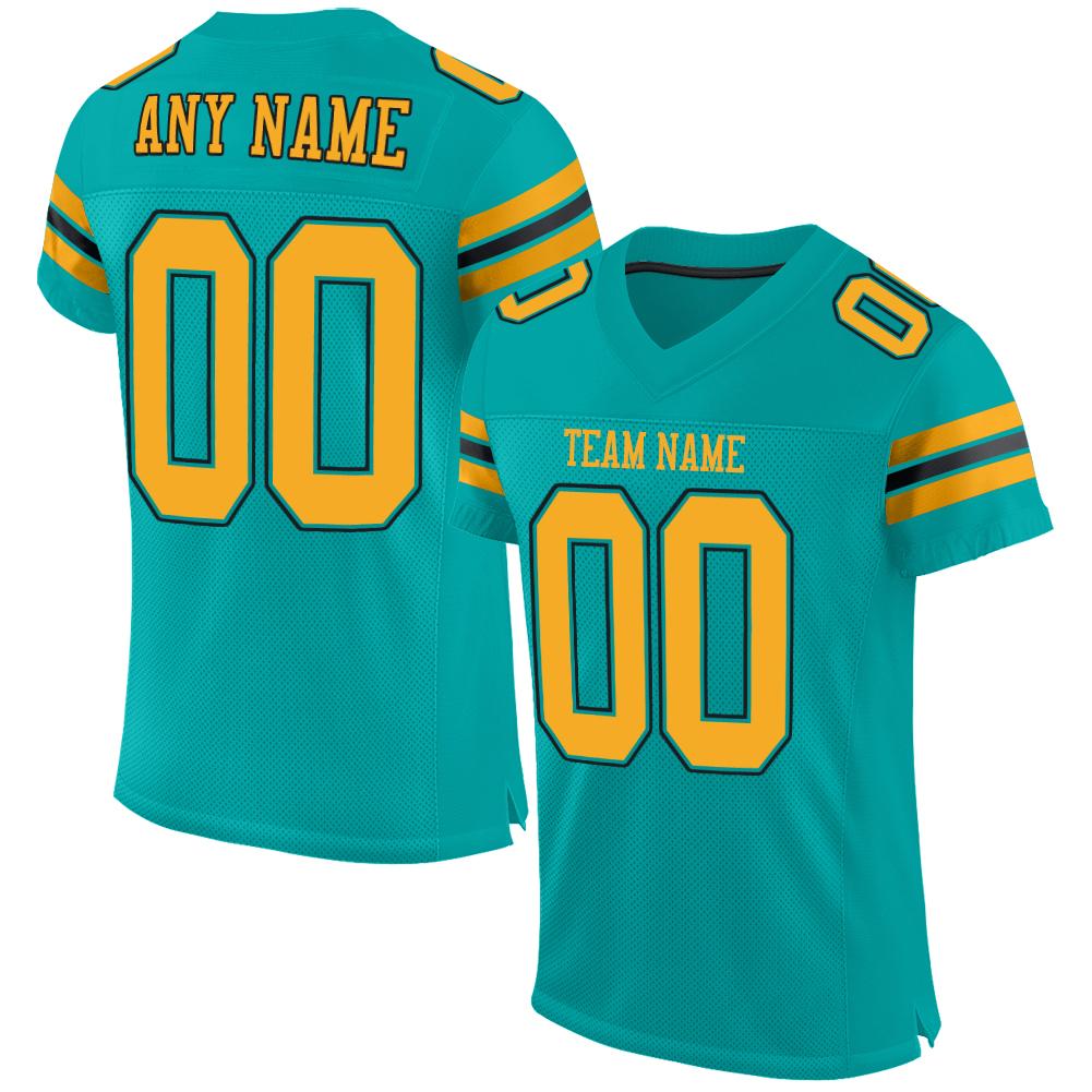 Custom Aqua Gold-Black Classic Style Mesh Authentic American Football Jersey| KXKSHOP