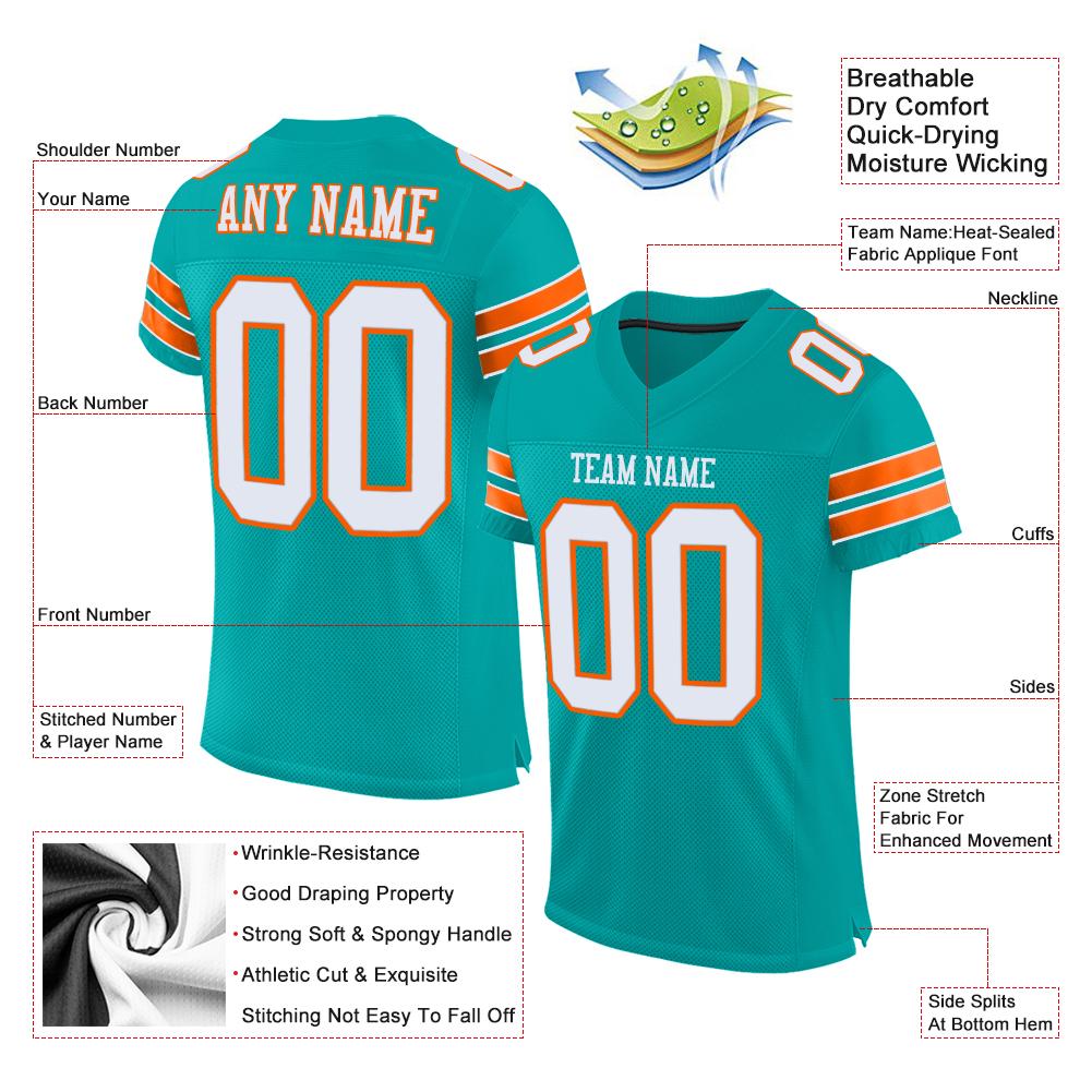 Custom Aqua White-Orange Classic Style Mesh Authentic American Football Jersey| KXKSHOP