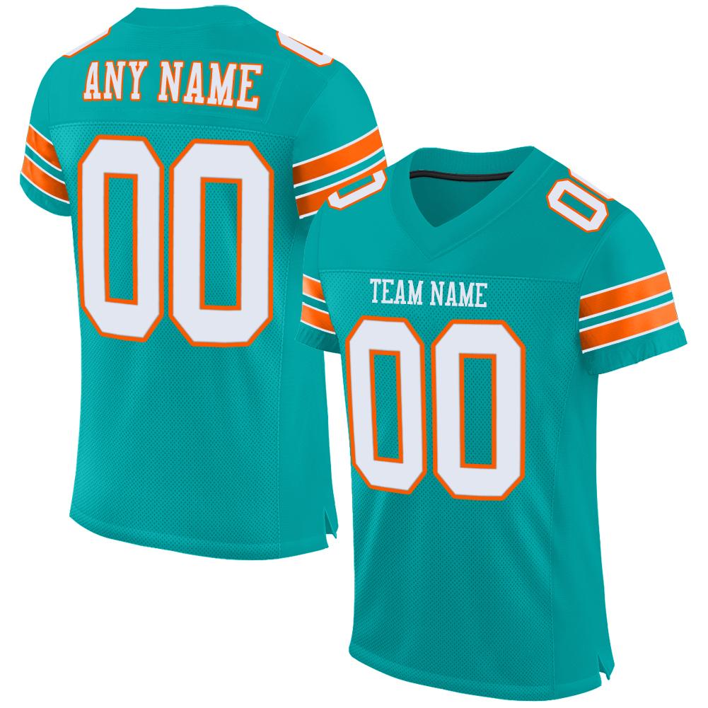 Custom Aqua White-Orange Classic Style Mesh Authentic American Football Jersey| KXKSHOP