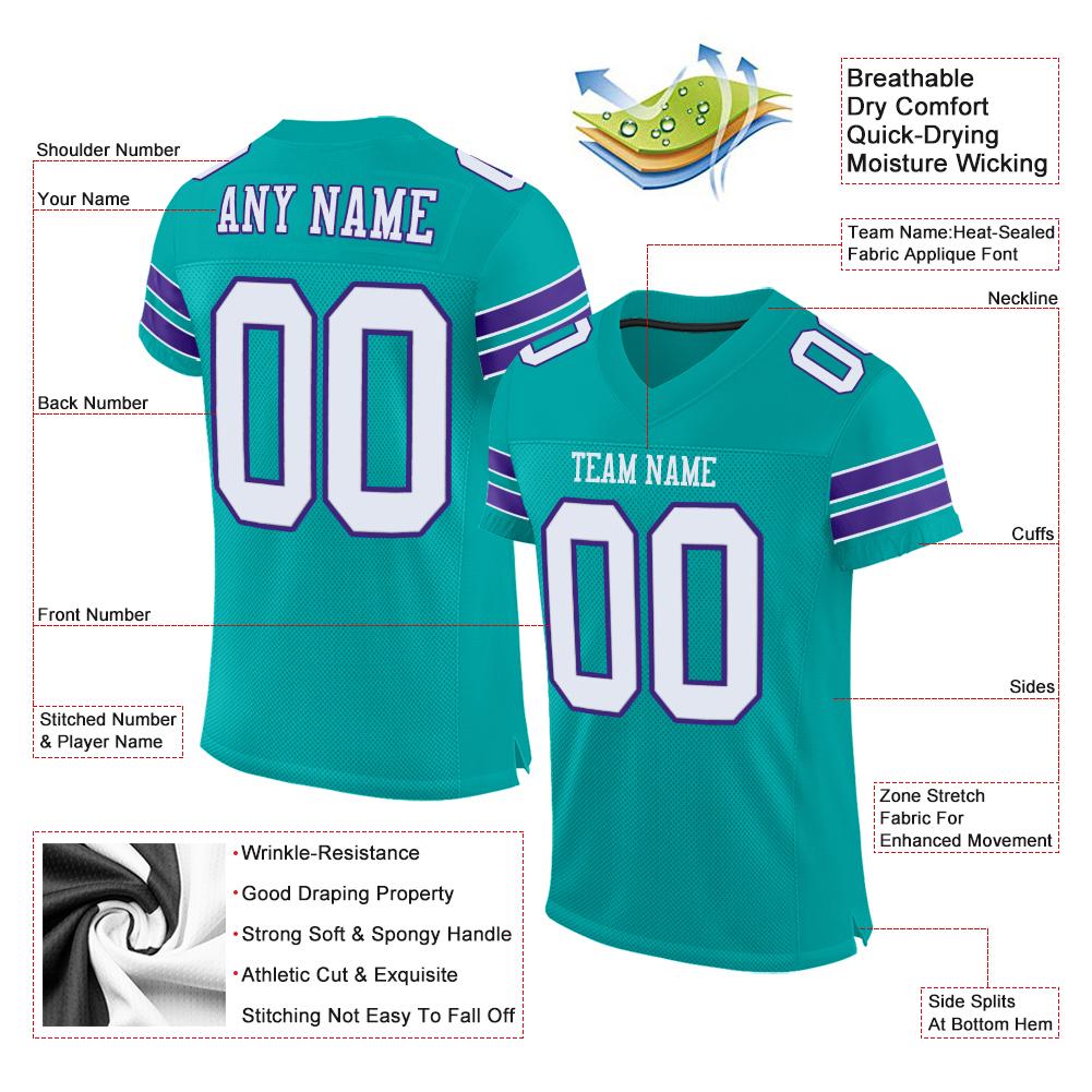 Custom Aqua White-Purple Classic Style Mesh Authentic American Football Jersey| KXKSHOP