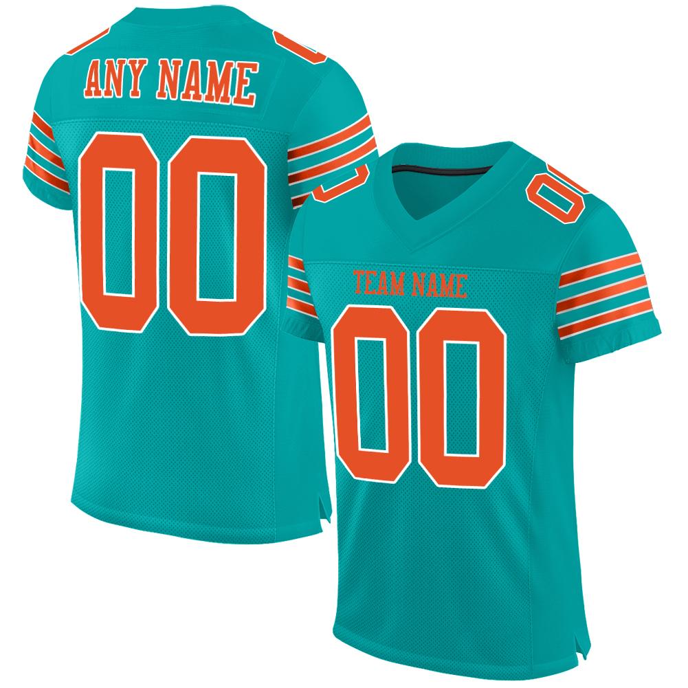 Custom Aqua Orange-White Classic Style Mesh Authentic American Football Jersey| KXKSHOP