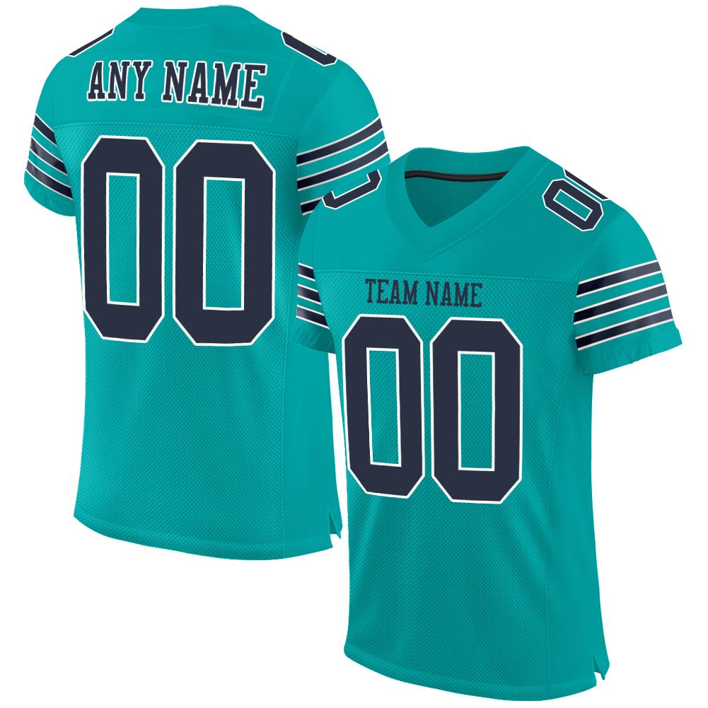 Custom Aqua Navy-White Classic Style Mesh Authentic American Football Jersey| KXKSHOP