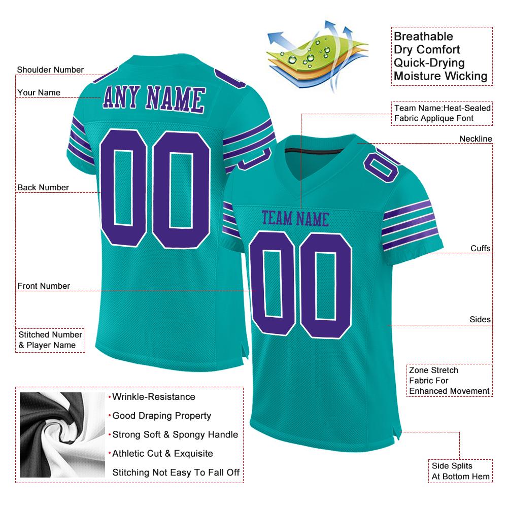 Custom Aqua Purple-White Classic Style Mesh Authentic American Football Jersey| KXKSHOP