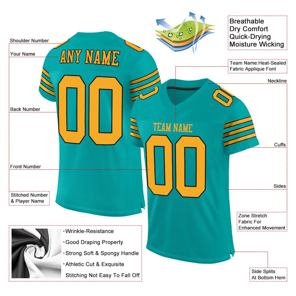 Custom Aqua Gold-Black Classic Style Mesh Authentic American Football Jersey| KXKSHOP