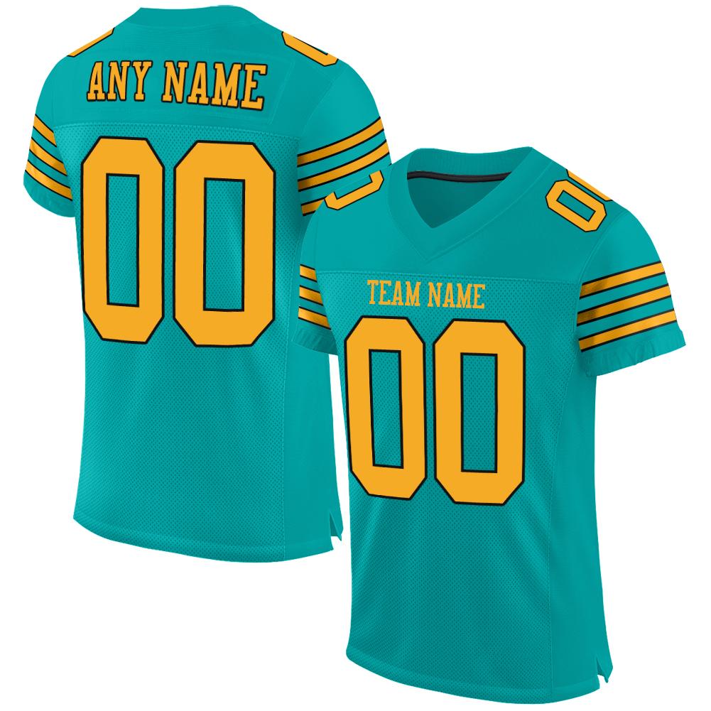 Custom Aqua Gold-Black Classic Style Mesh Authentic American Football Jersey| KXKSHOP