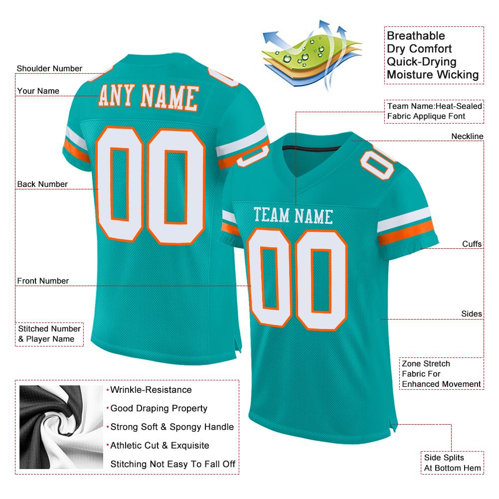 Custom Aqua White-Orange Classic Style Mesh Authentic American Football Jersey| KXKSHOP