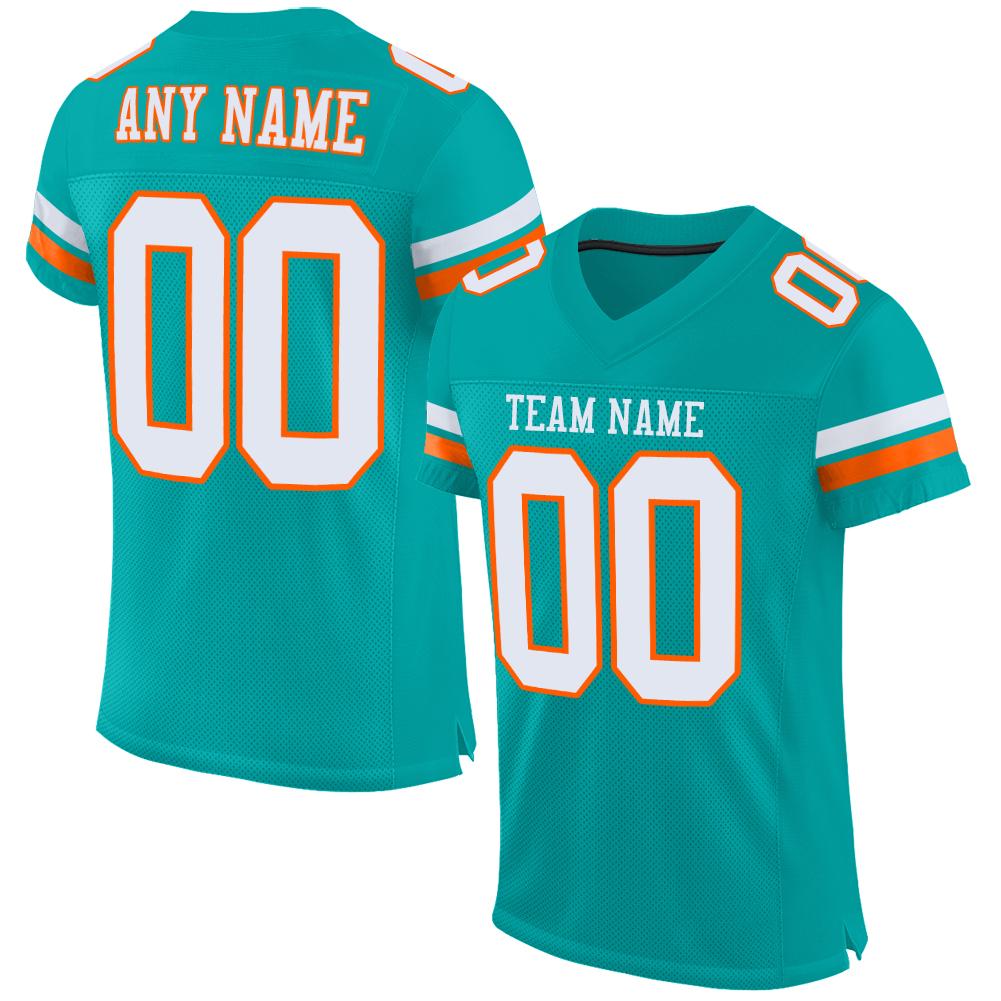 Custom Aqua White-Orange Classic Style Mesh Authentic American Football Jersey| KXKSHOP