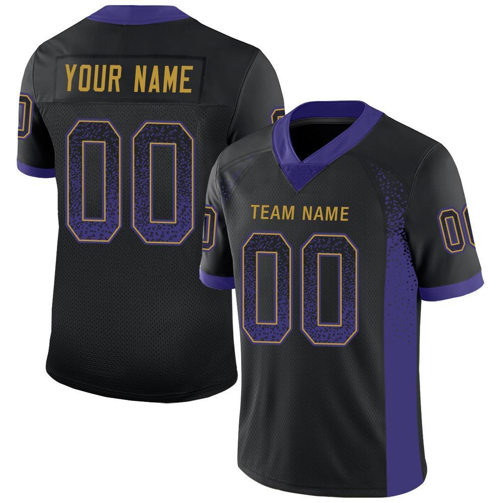 Custom Black Purple-Old Gold Drift Fashion Mesh Authentic American Football Jersey| KXKSHOP