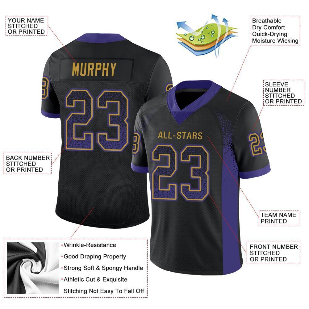 Custom Black Purple-Old Gold Drift Fashion Mesh Authentic American Football Jersey| KXKSHOP
