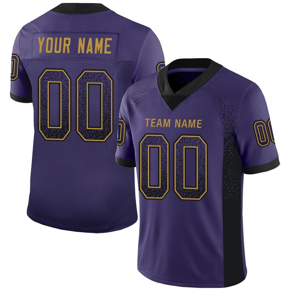 Custom Purple Black-Old Gold Drift Fashion Mesh Authentic American Football Jersey| KXKSHOP