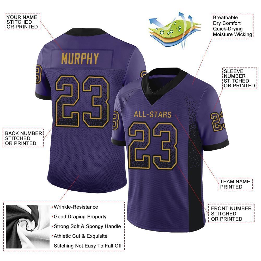 Custom Purple Black-Old Gold Drift Fashion Mesh Authentic American Football Jersey| KXKSHOP