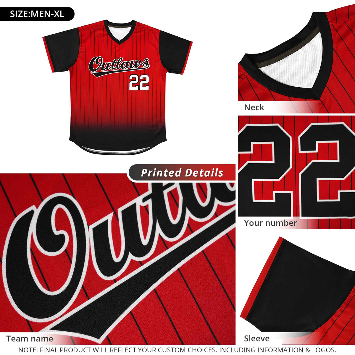 Custom Red Black-White Gradient Fashion Authentic Pullover Pinstripe Baseball Jersey