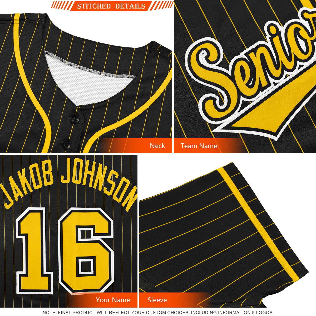 Custom Black Old Gold Personalized Side Two-Tone Design Authentic Baseball Jersey