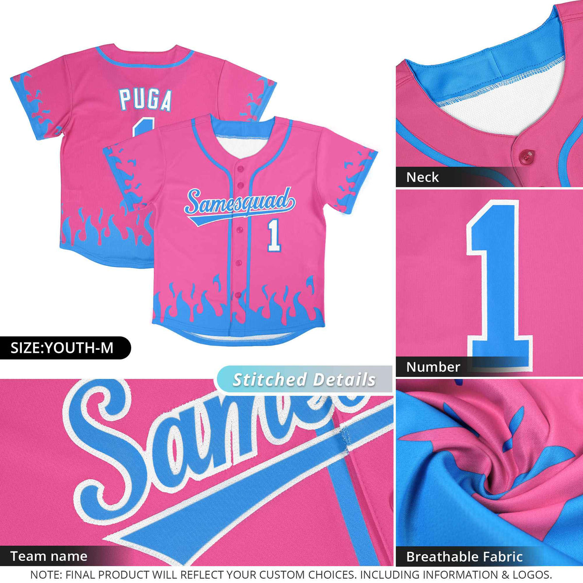 Custom Pink Navy Personalized Flame Graffiti Pattern Authentic Baseball Jersey